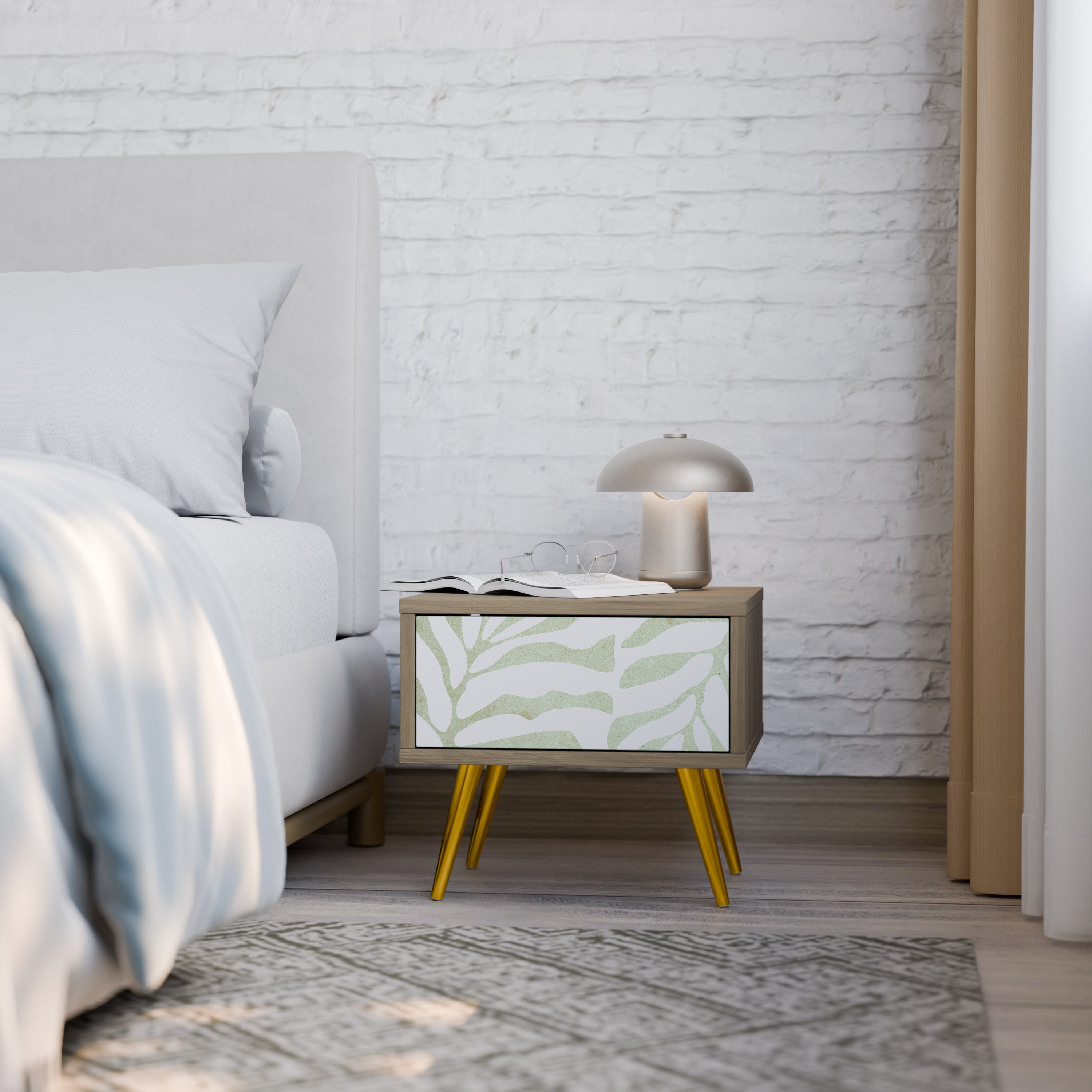 Mesita de noche BOTANICAL SPARK efecto roble