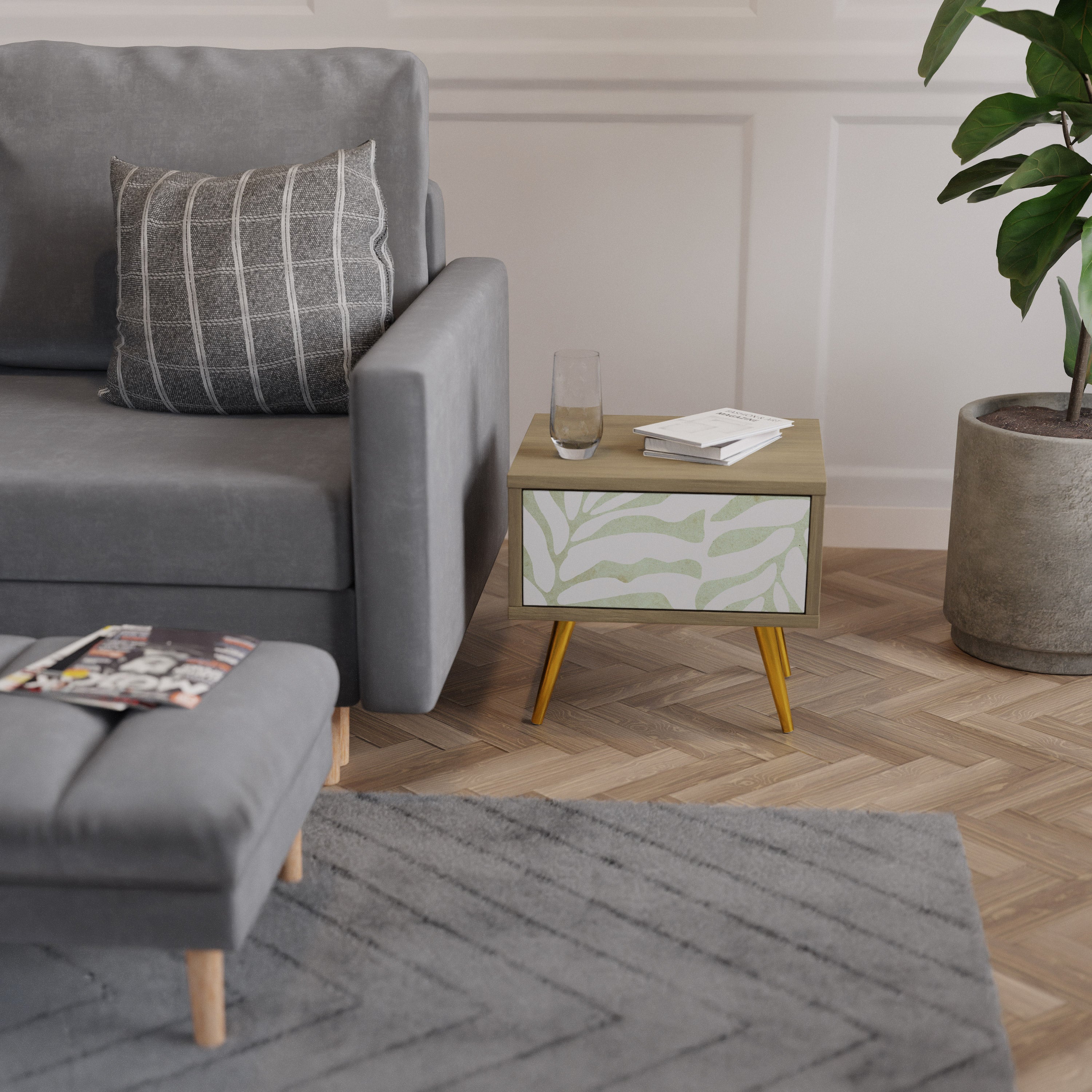 Mesita de noche BOTANICAL SPARK efecto roble