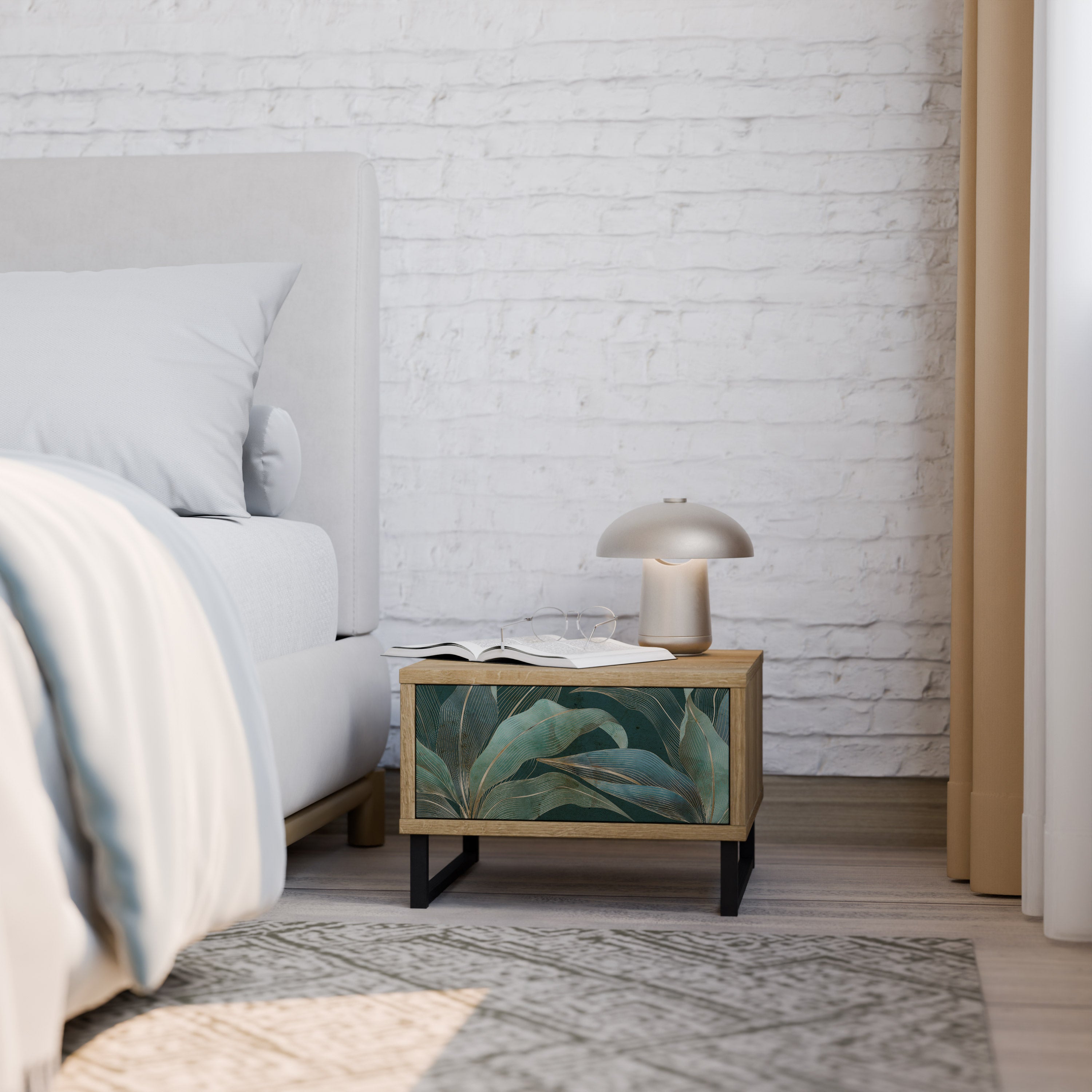 Mesita de noche ROYAL GREEN efecto roble