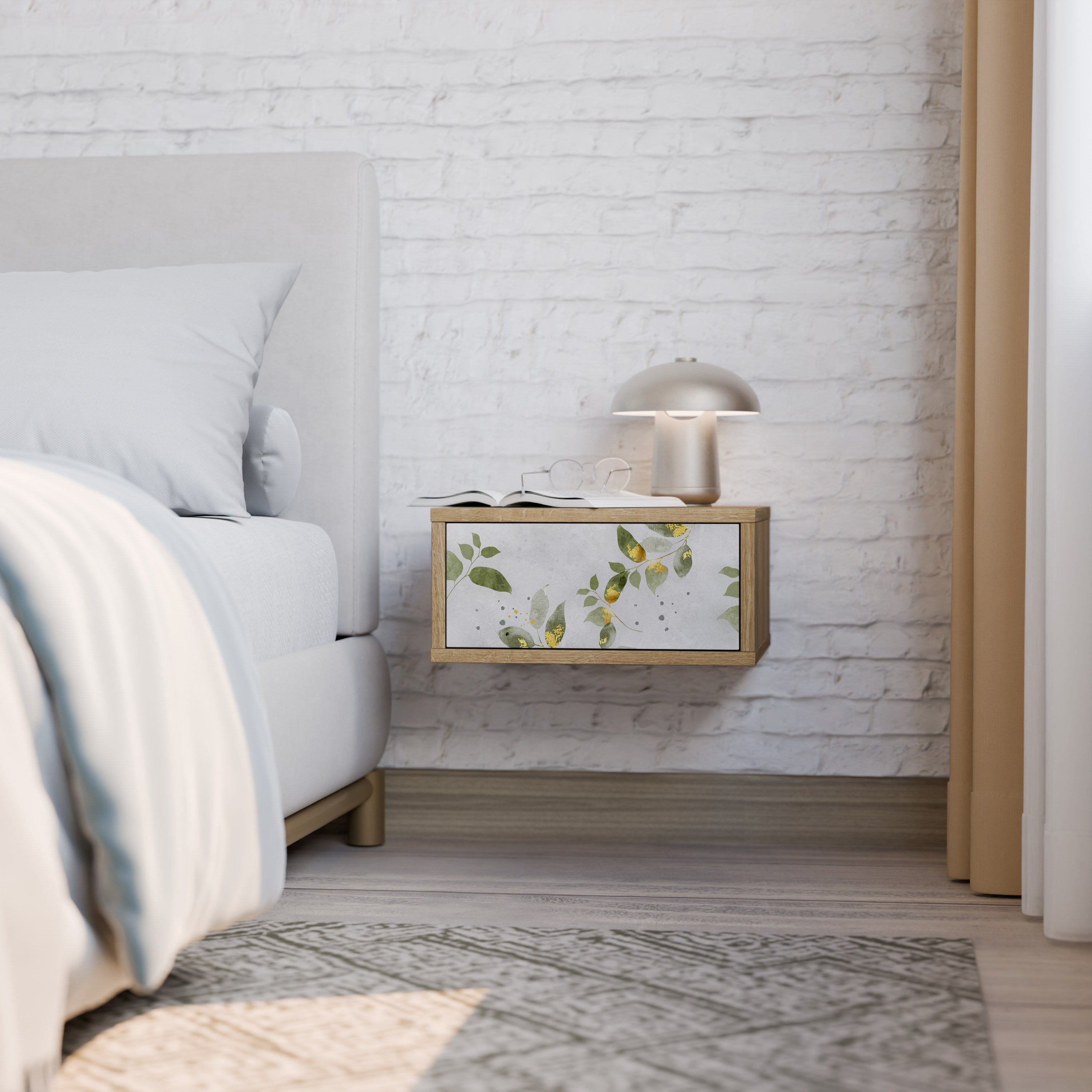 Mesita de noche ELEGANT BOTANICS efecto roble