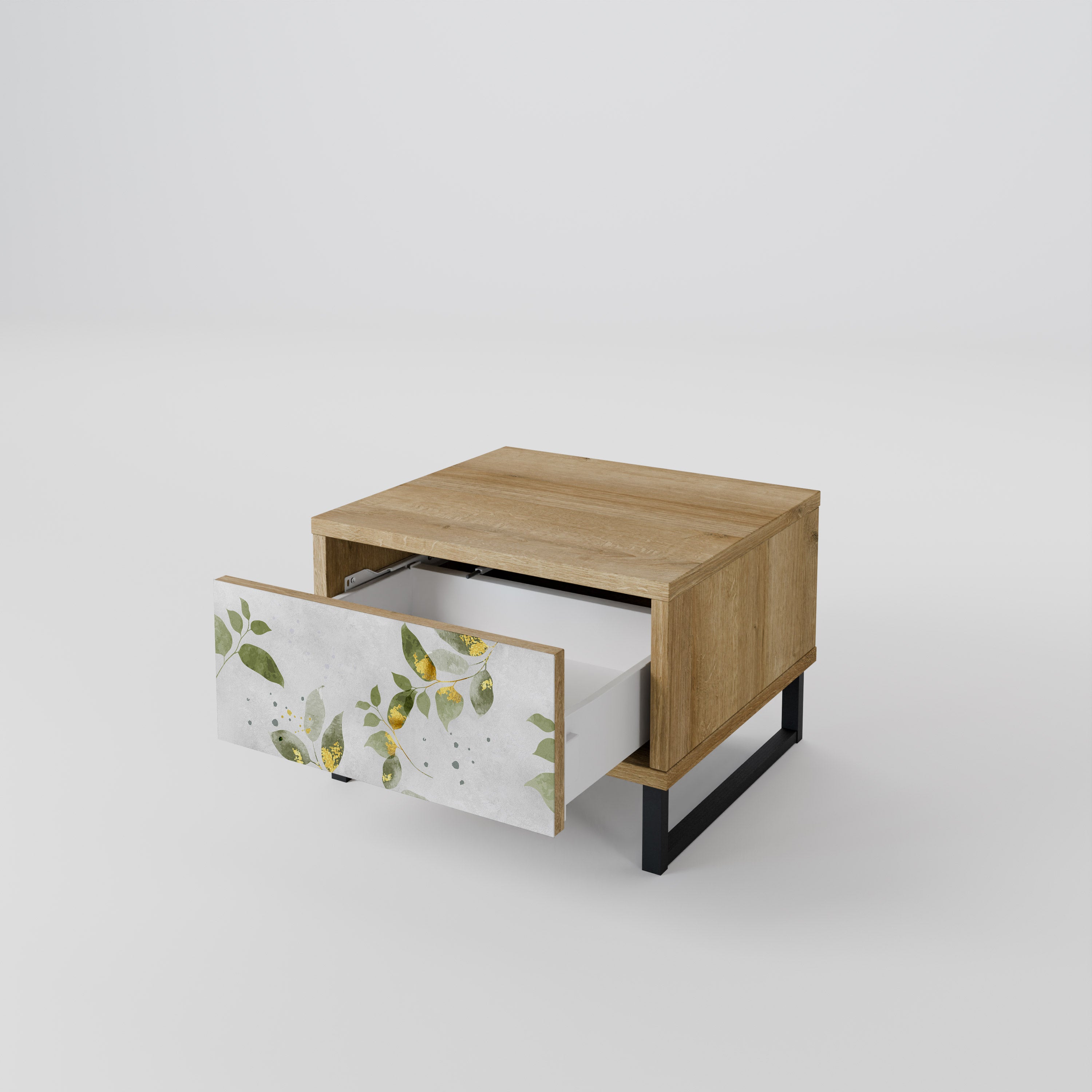 Mesita de noche ELEGANT BOTANICS efecto roble
