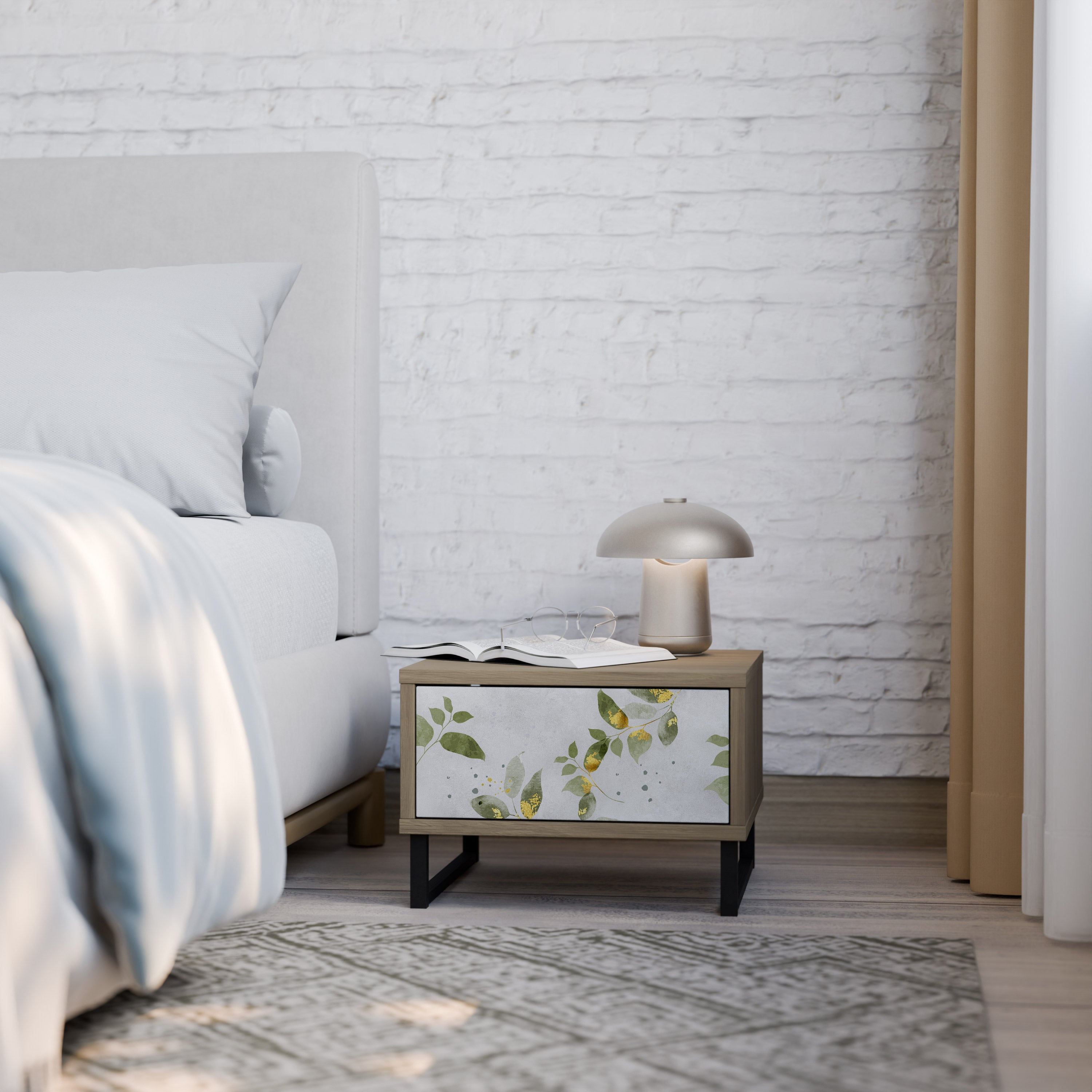 Mesita de noche ELEGANT BOTANICS efecto roble