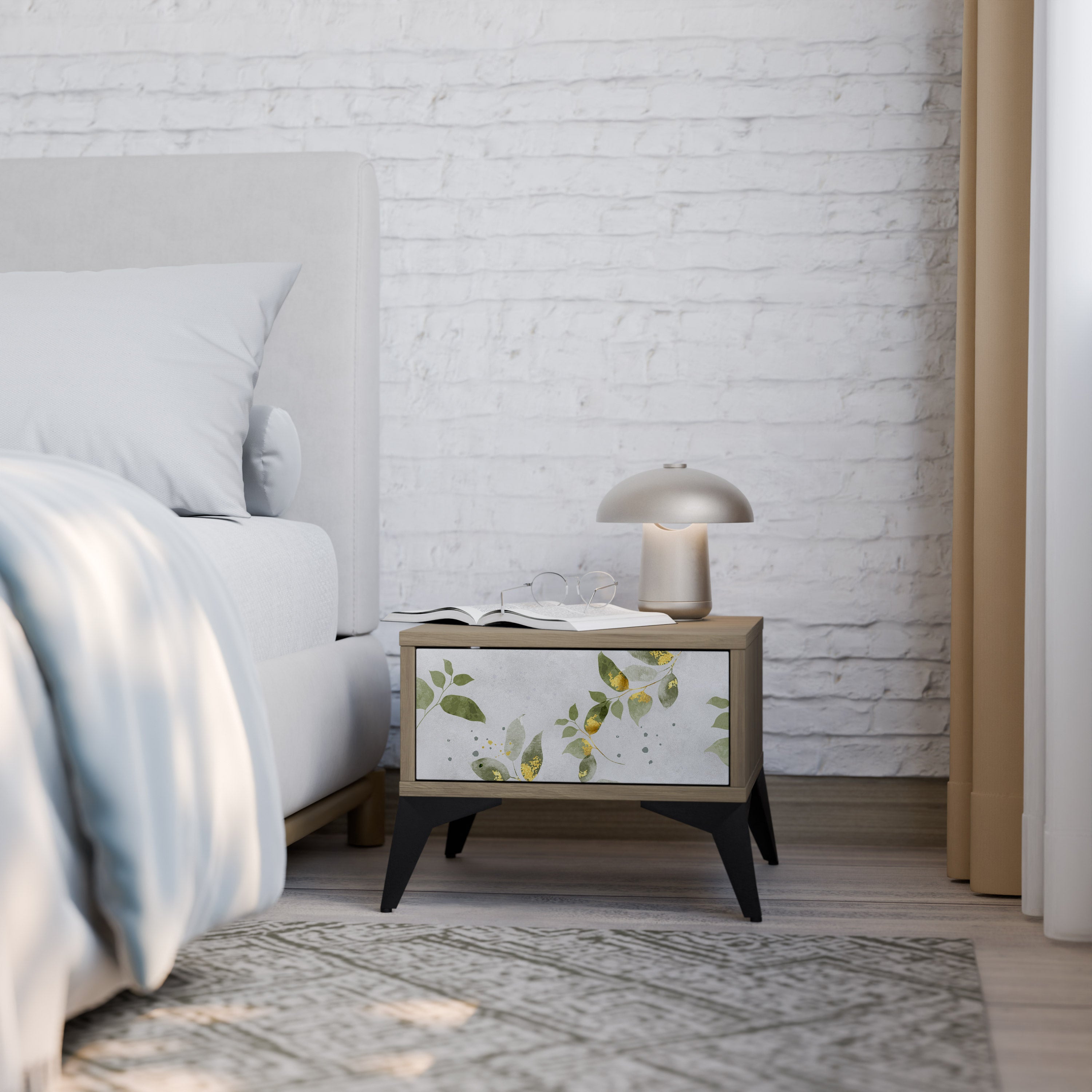 Mesita de noche ELEGANT BOTANICS efecto roble