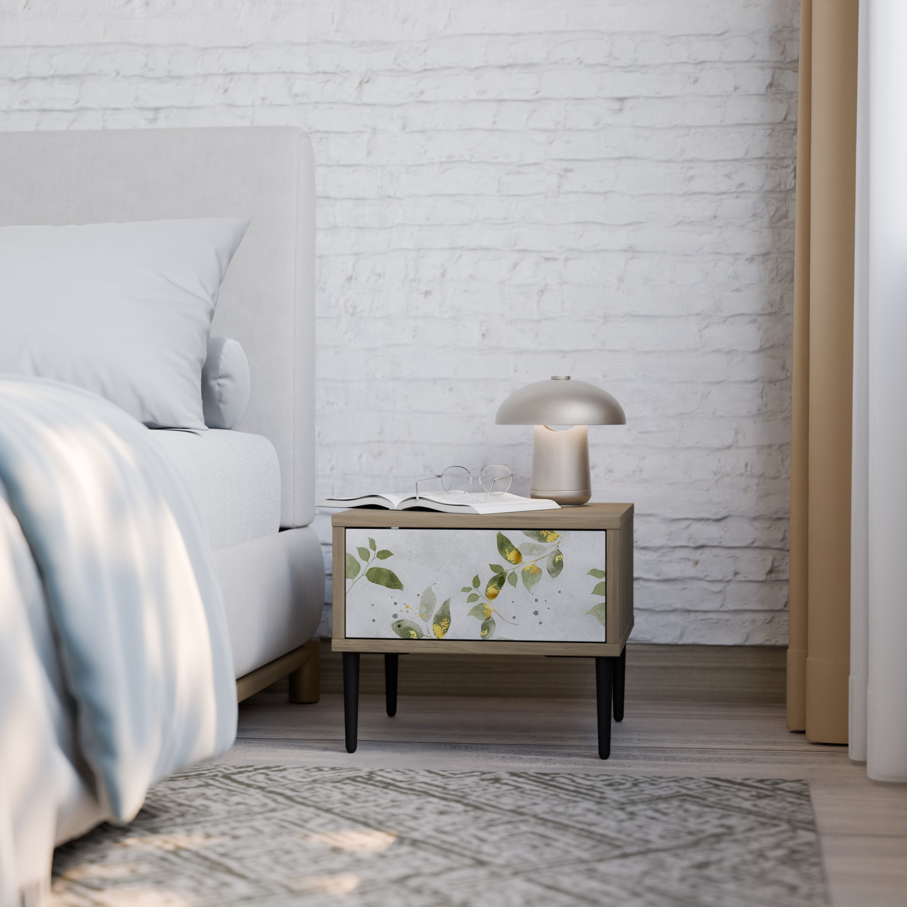 Mesita de noche ELEGANT BOTANICS efecto roble