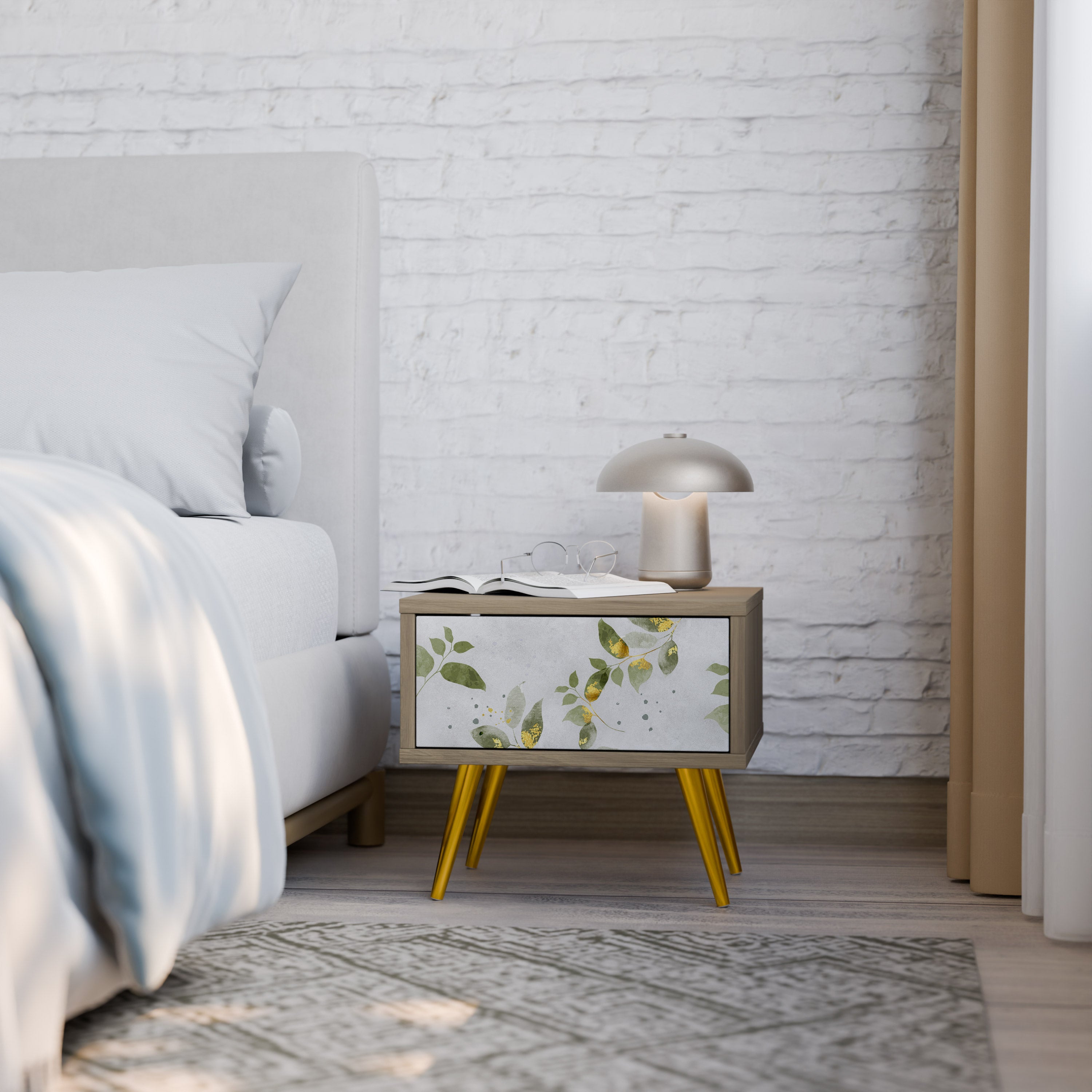 Mesita de noche ELEGANT BOTANICS efecto roble