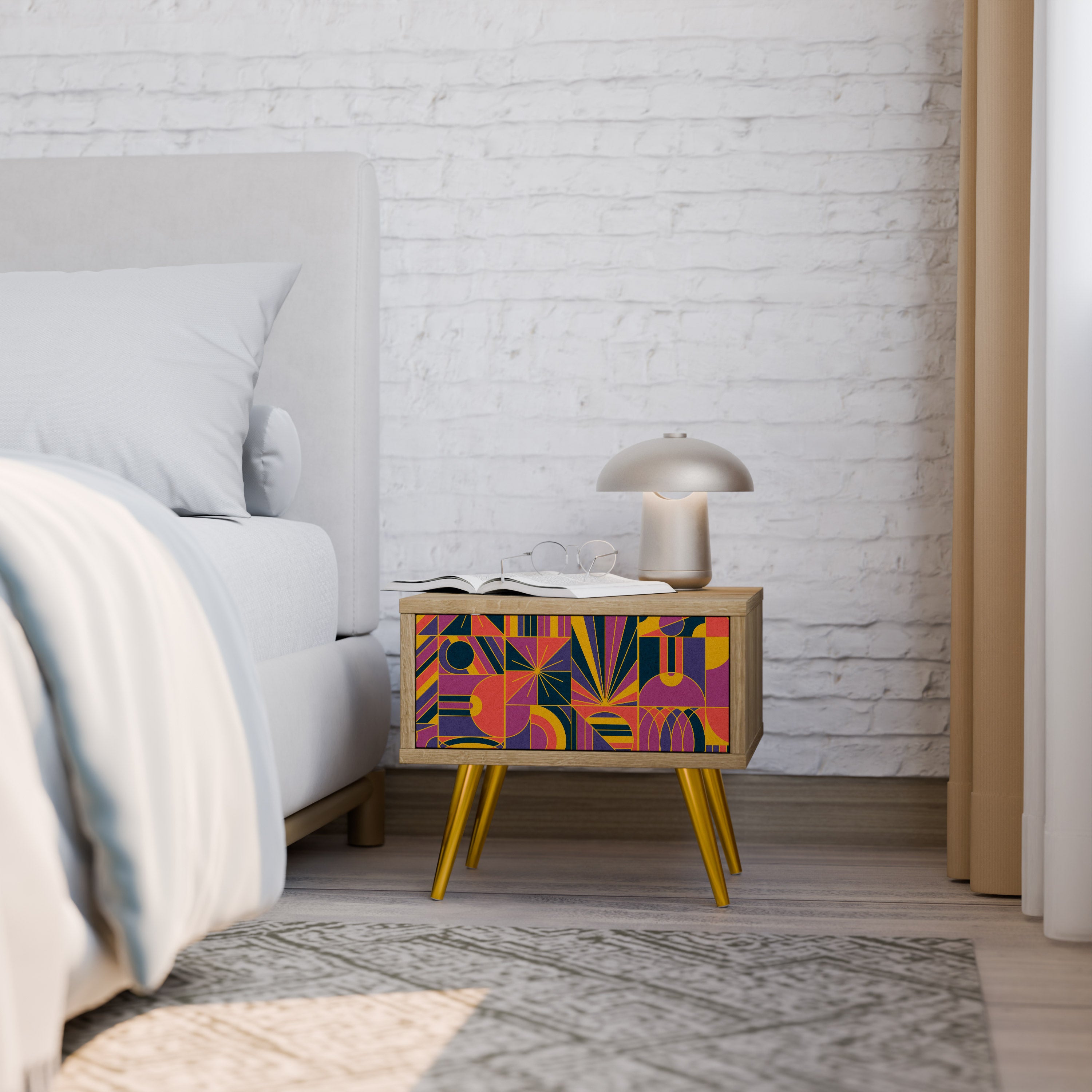 Mesita de noche ELECTRIC PATTERNS efecto roble