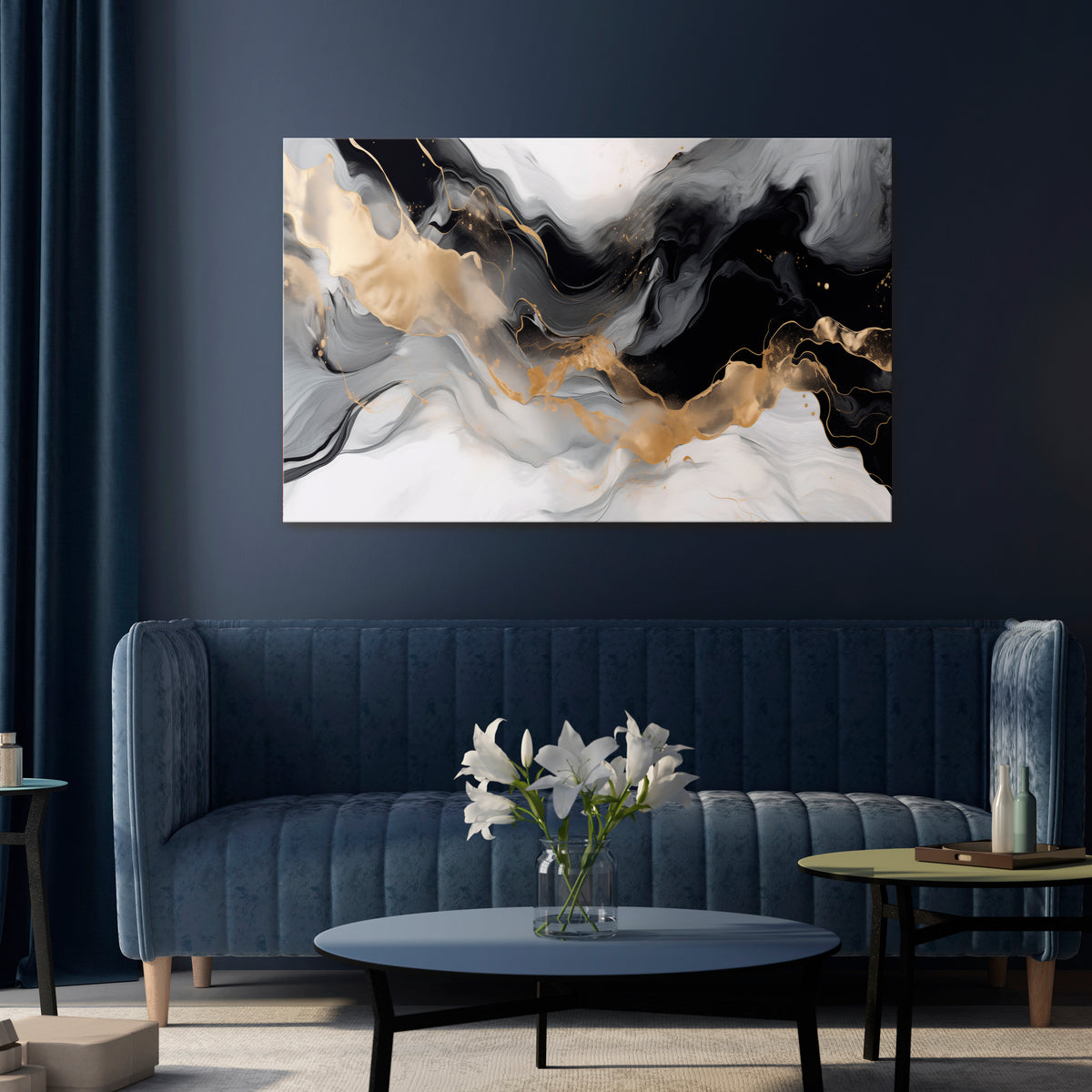 BLACK AND WHITE CONFLUENCE Cuadro en lienzo horizontal