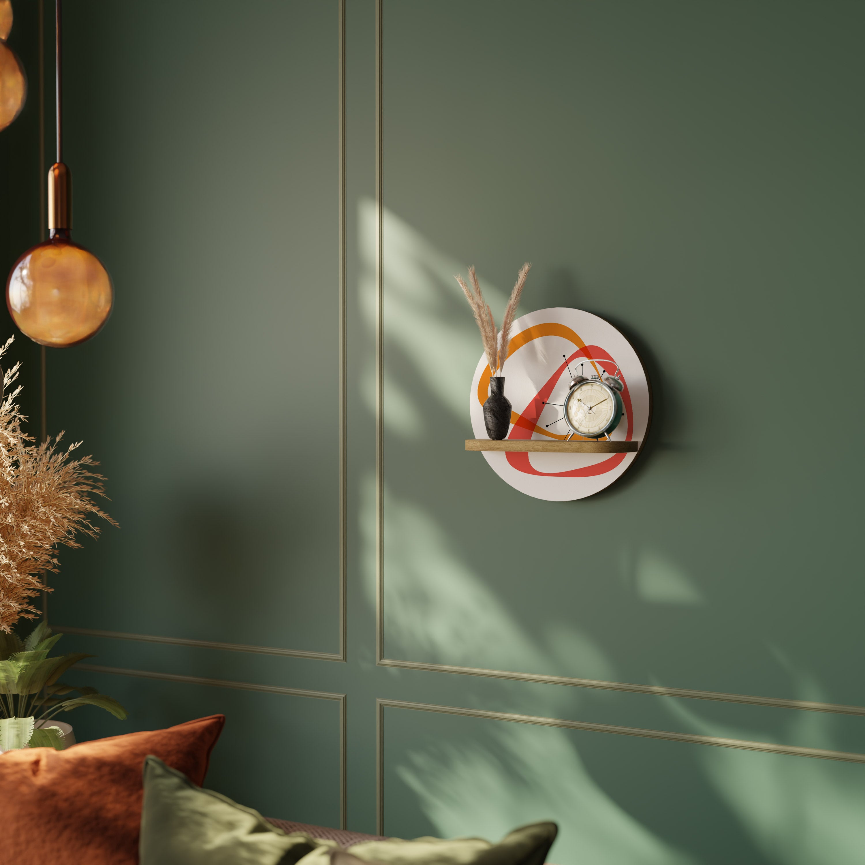 Estantería artística redonda VIBRANT SUMMIT con efecto roble