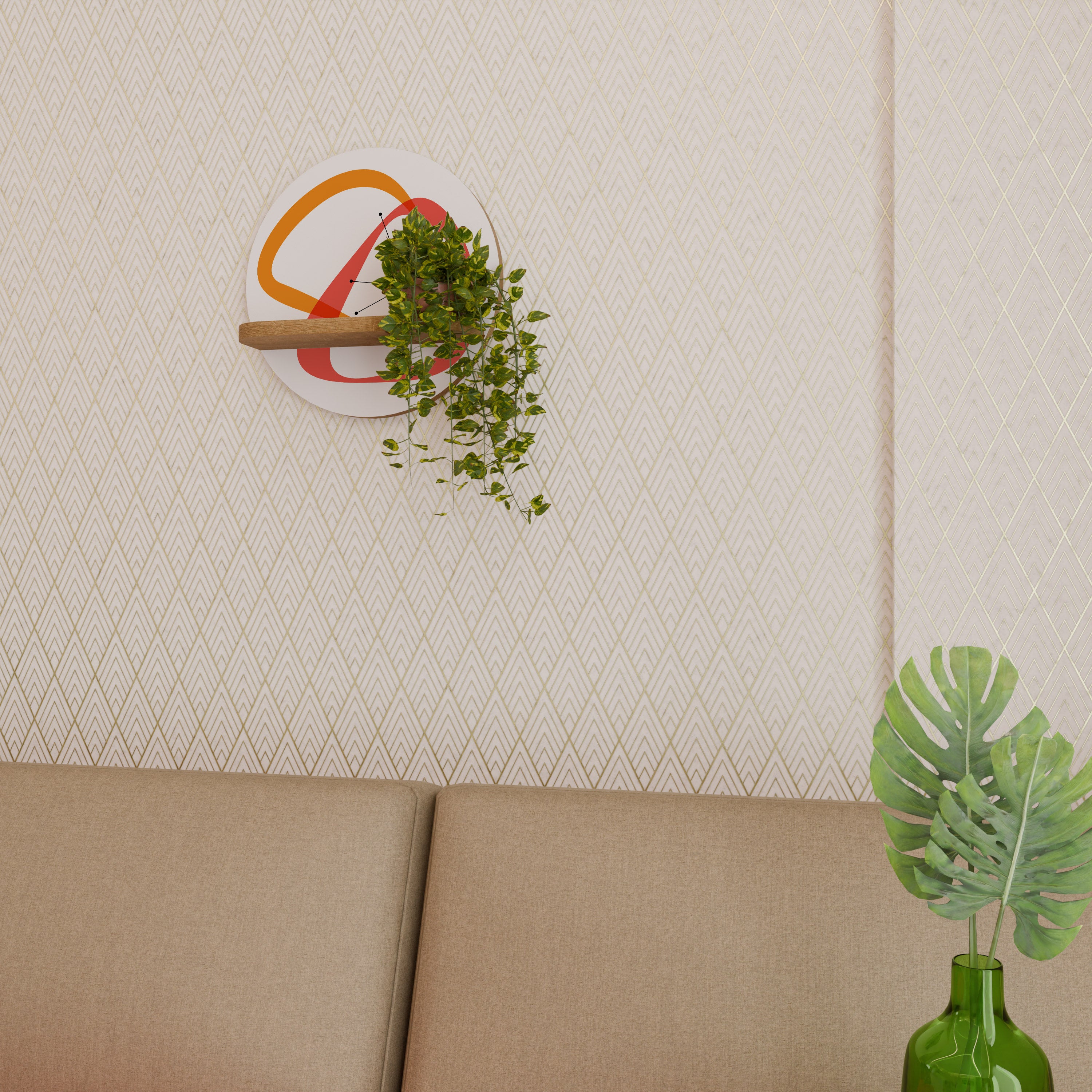 Estantería artística redonda VIBRANT SUMMIT con efecto roble