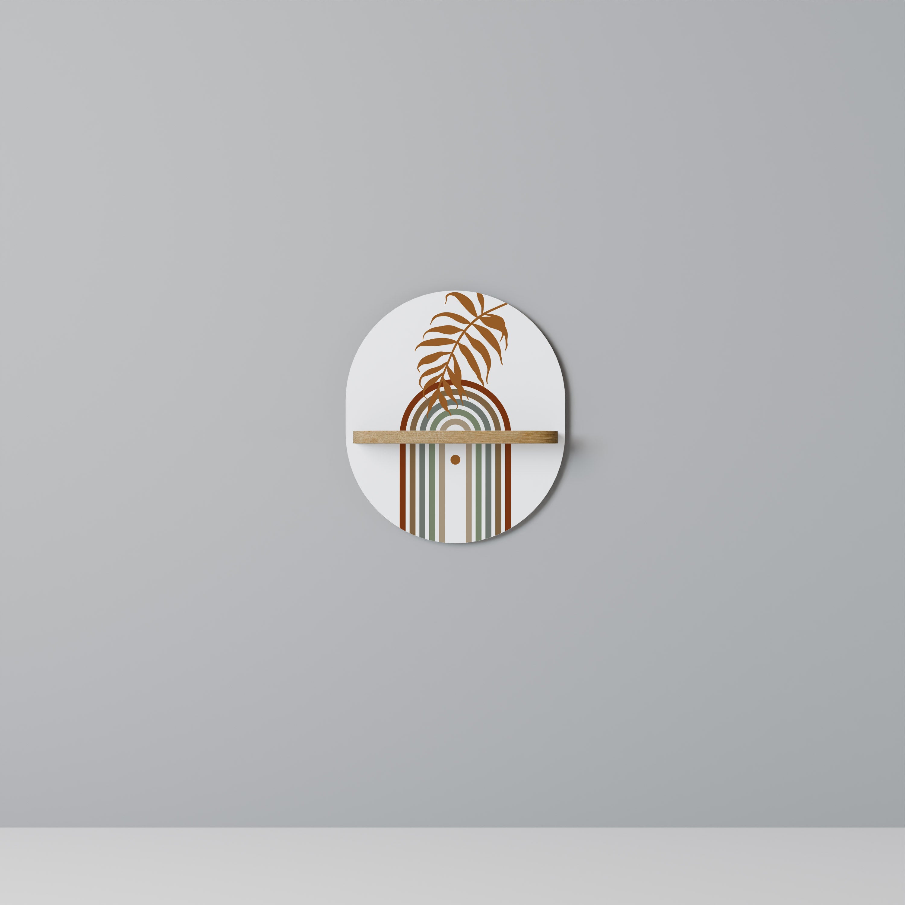 Estantería de arte ovalada LEAF ON THE TOP con efecto roble