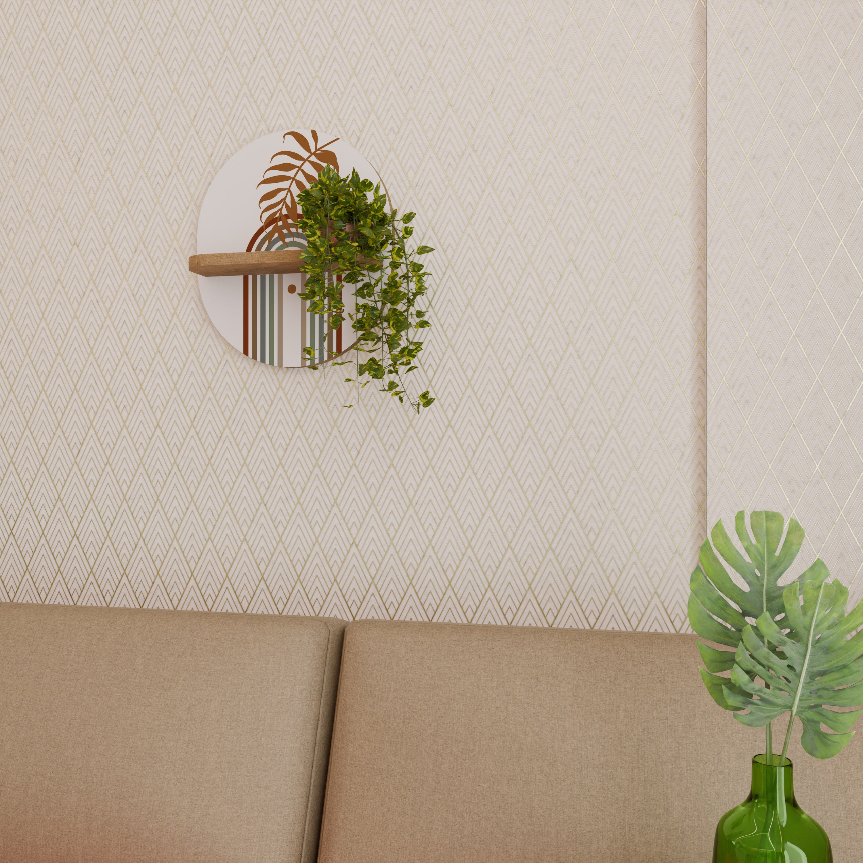 Estantería de arte ovalada LEAF ON THE TOP con efecto roble