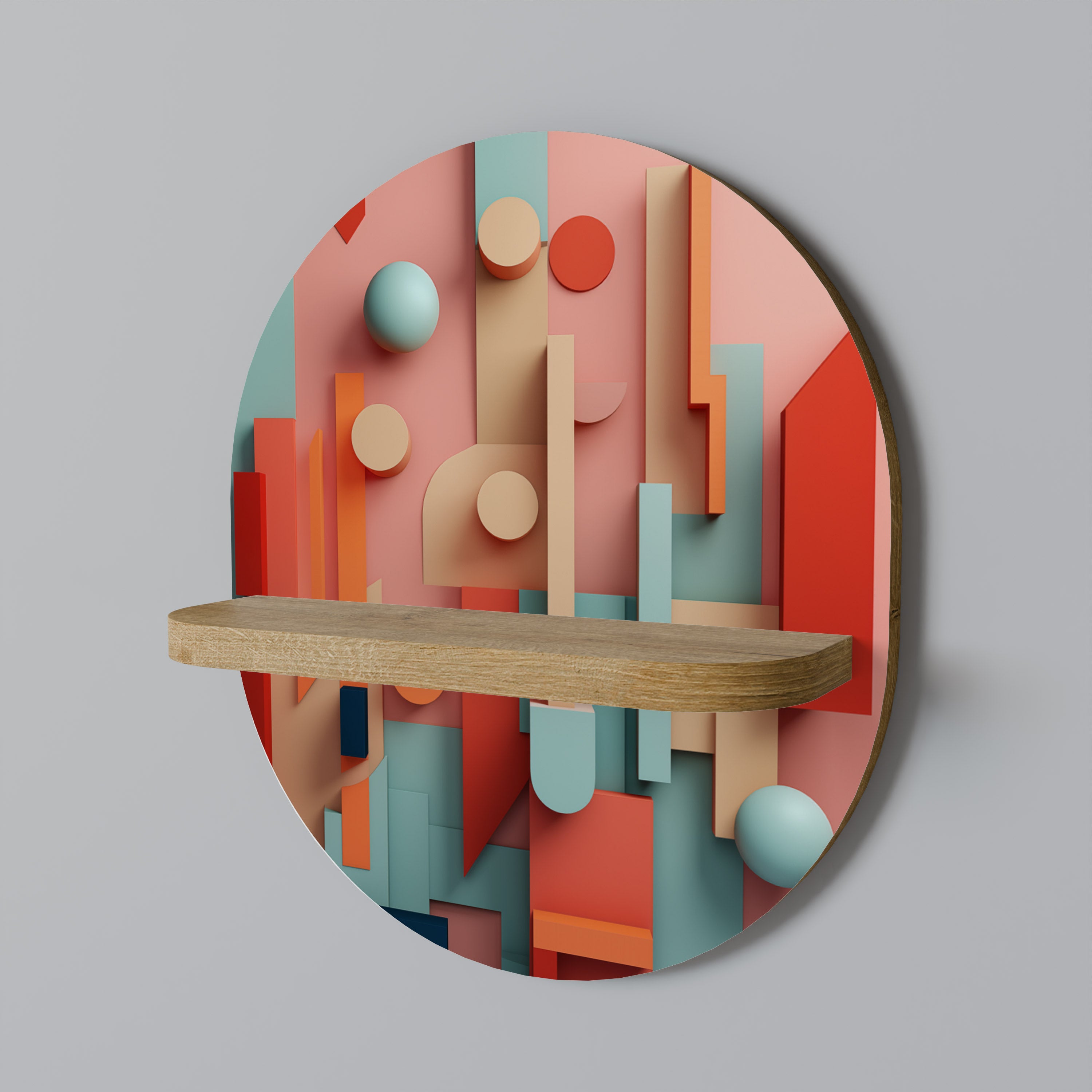 COLORBURST CONSTRUCT Oval Art Shelf In Oak Effect