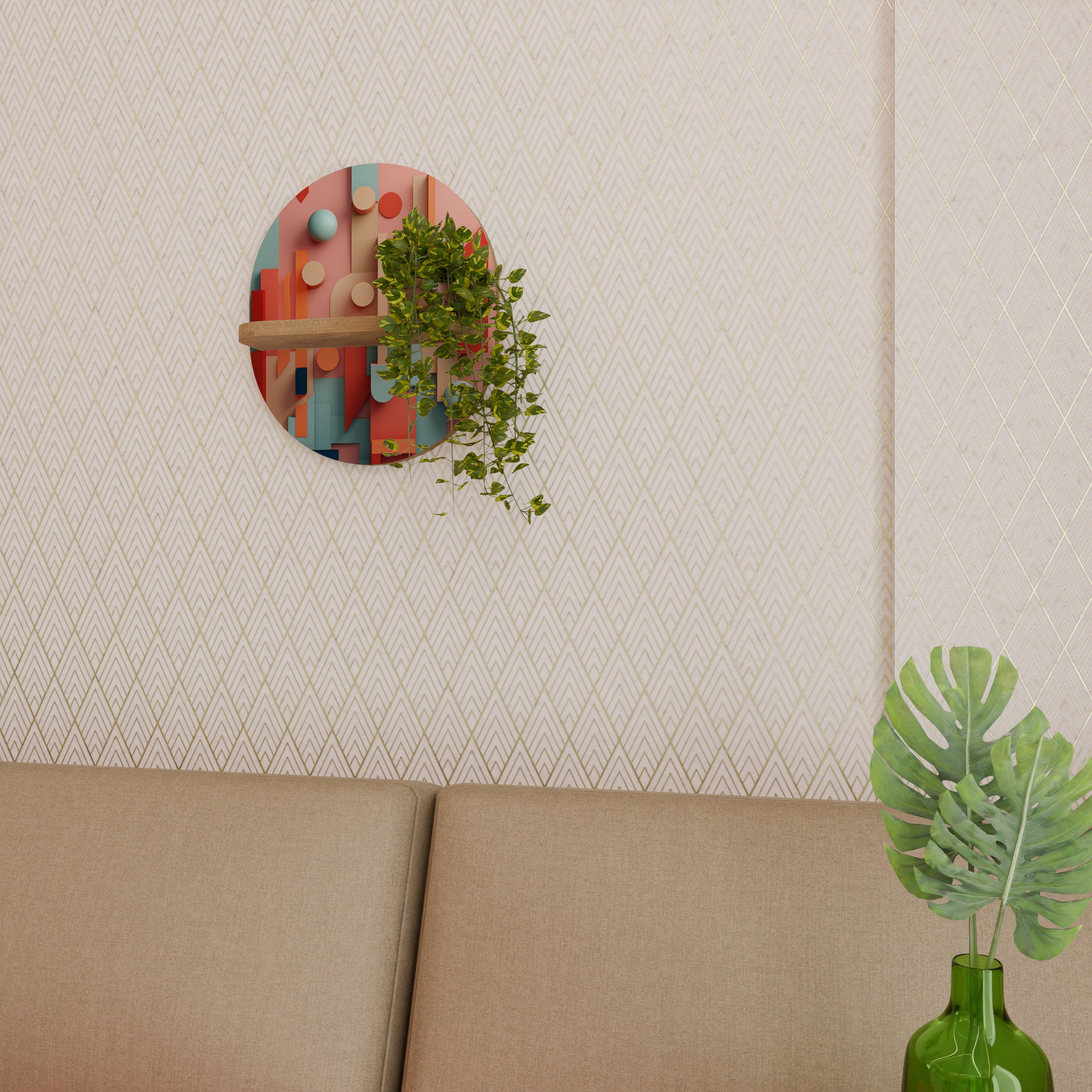 Estantería de arte ovalada COLORBURST CONSTRUCT con efecto roble