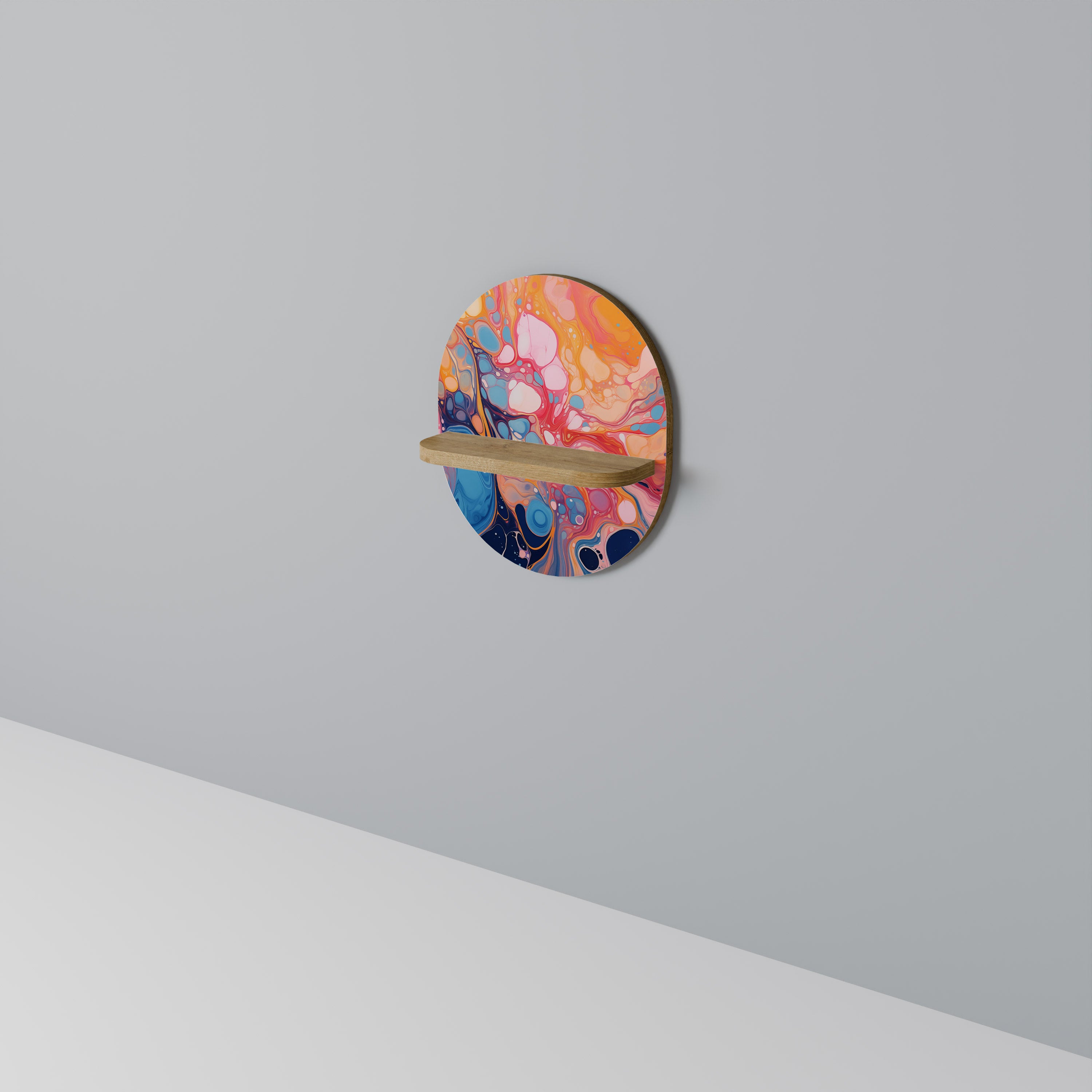 Estantería de arte ovalada INKED ILLUSIONS con efecto roble