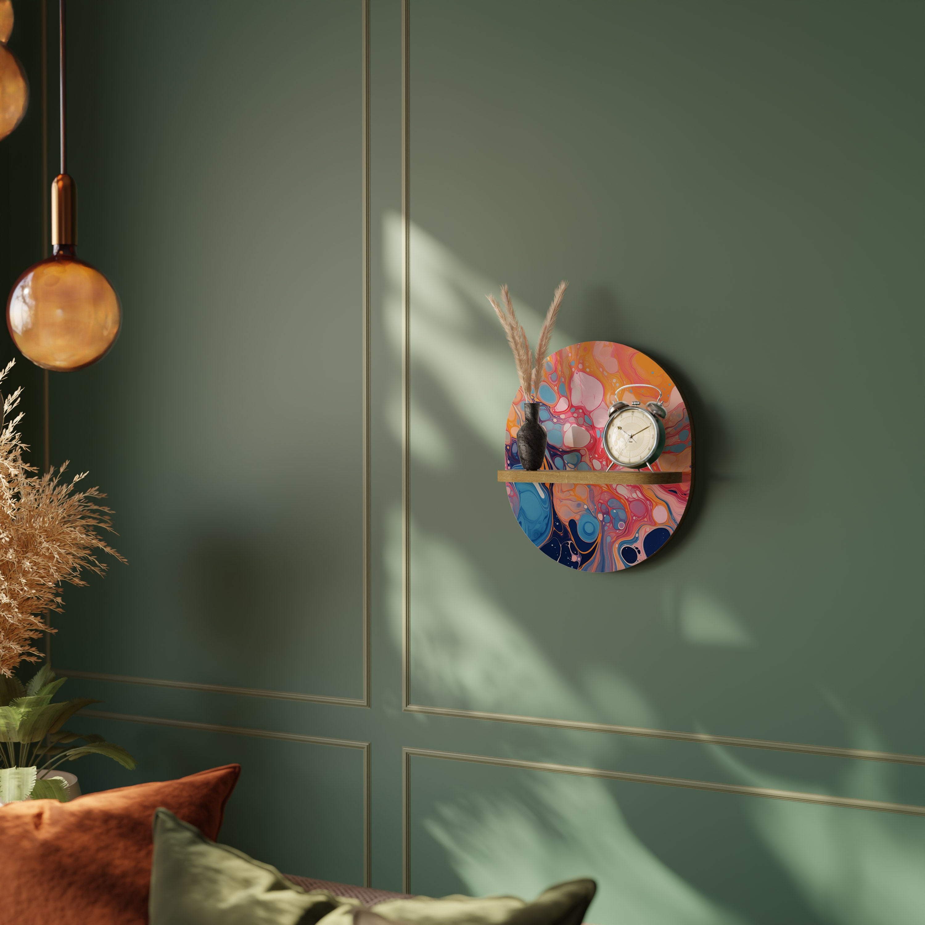 Estantería de arte ovalada INKED ILLUSIONS con efecto roble