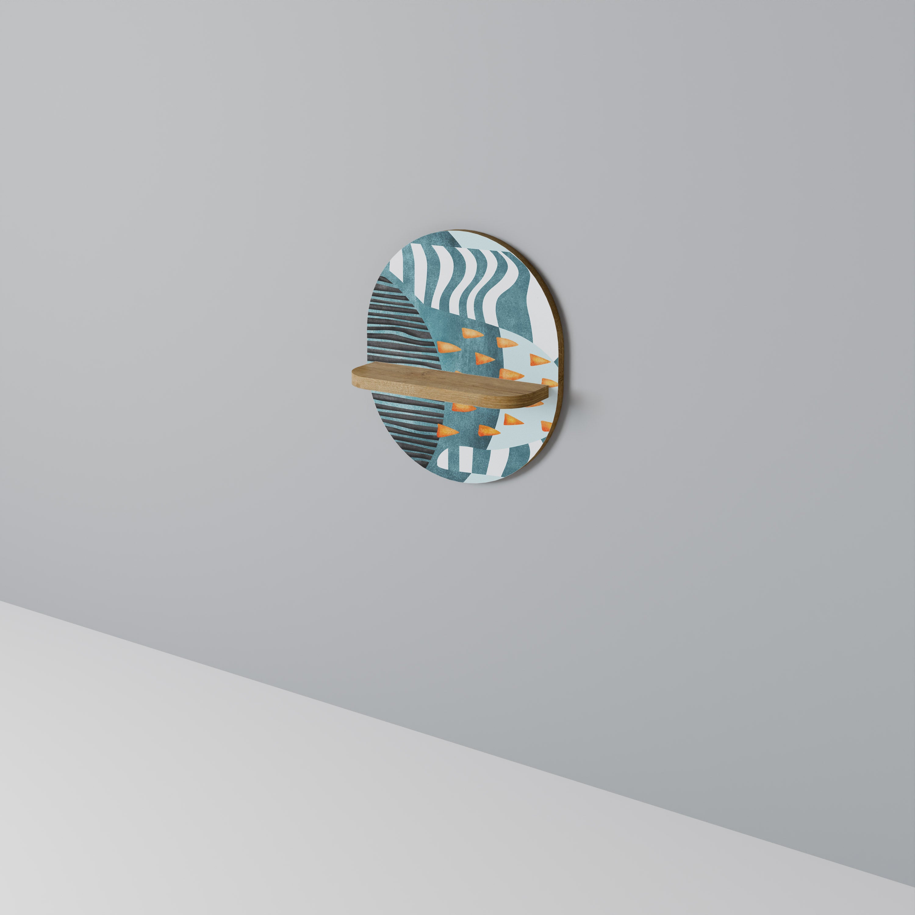 Estantería de arte ovalada SHROUDED SHAPES con efecto roble