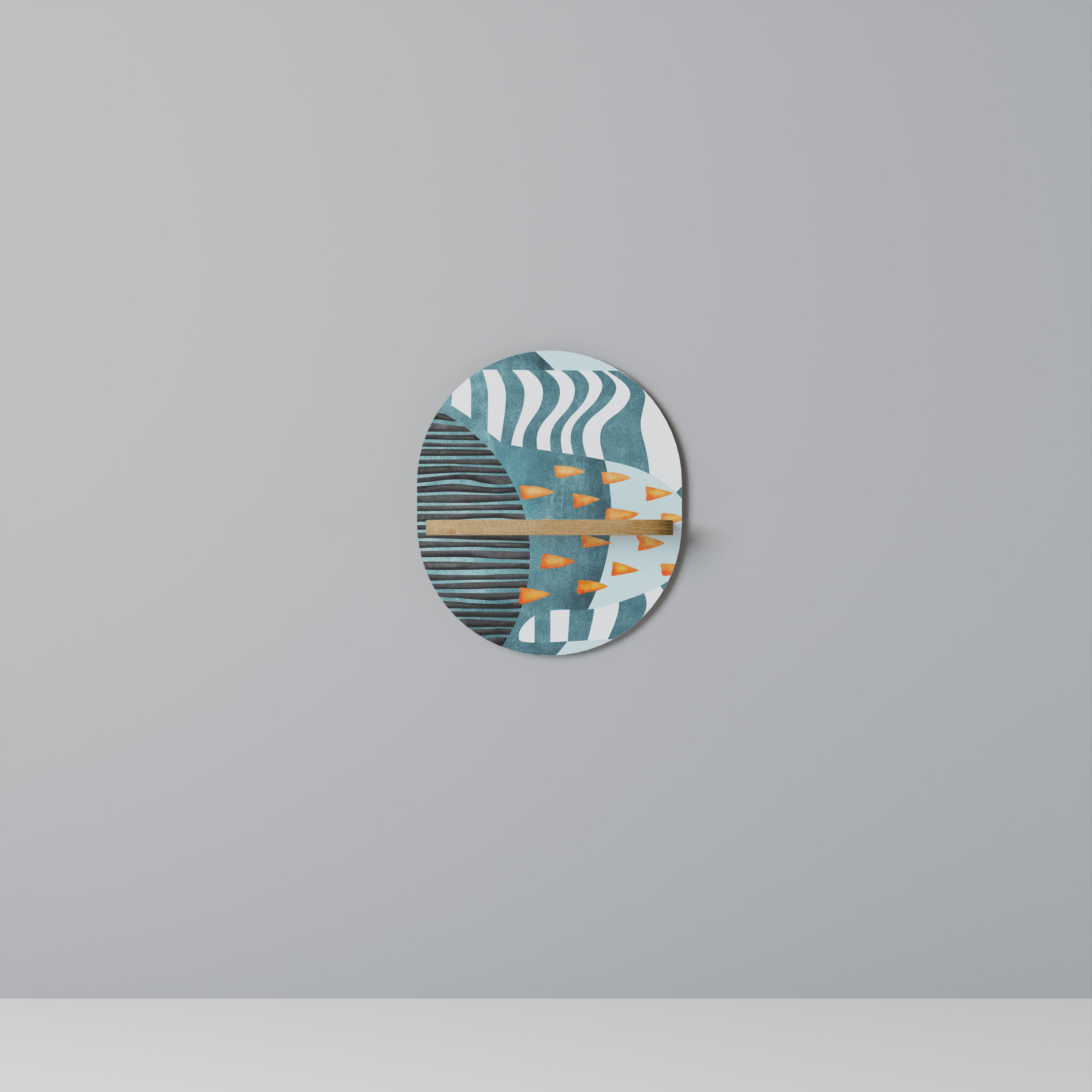 Estantería de arte ovalada SHROUDED SHAPES con efecto roble