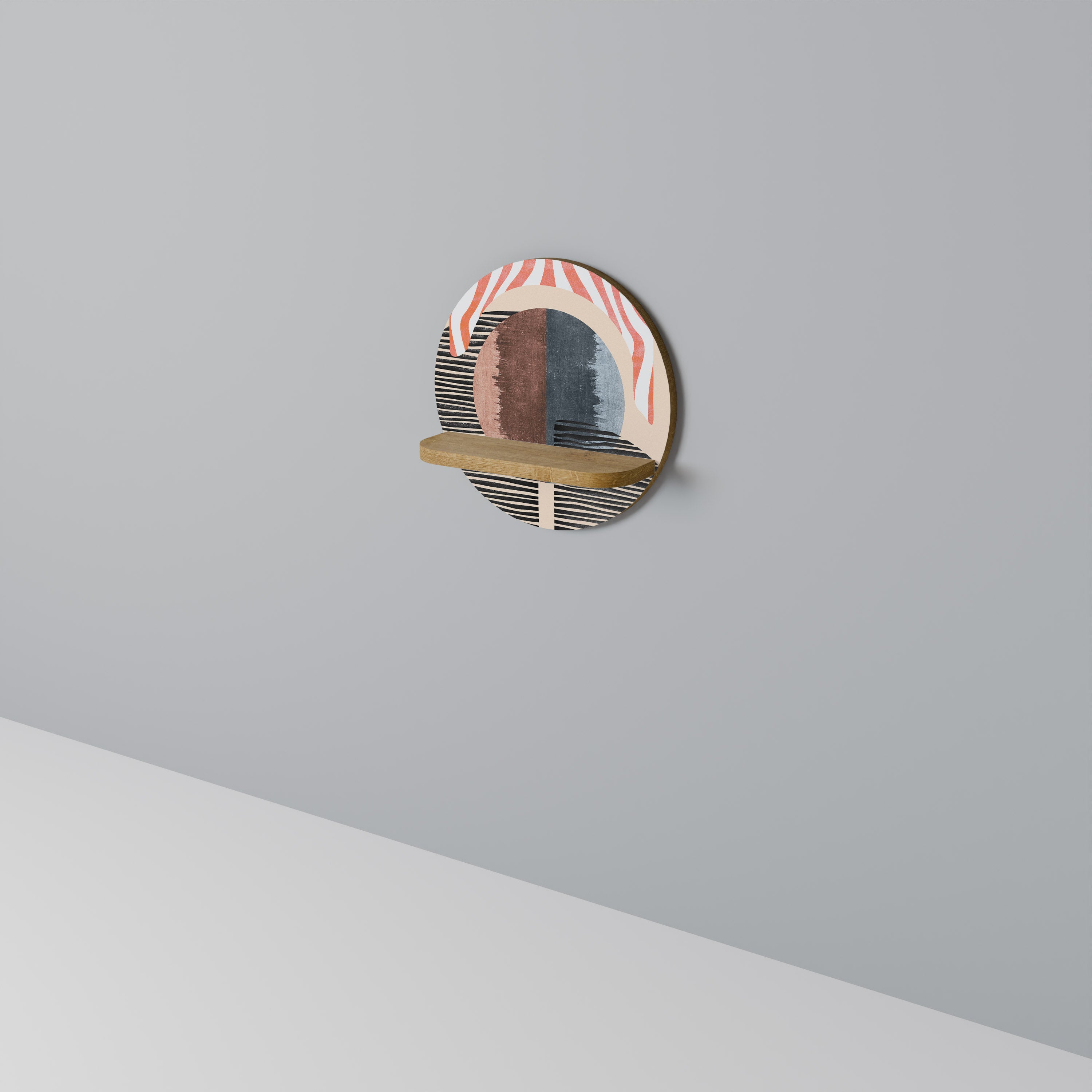 Estantería de arte redonda con efecto roble SUSURROS DE FORMA