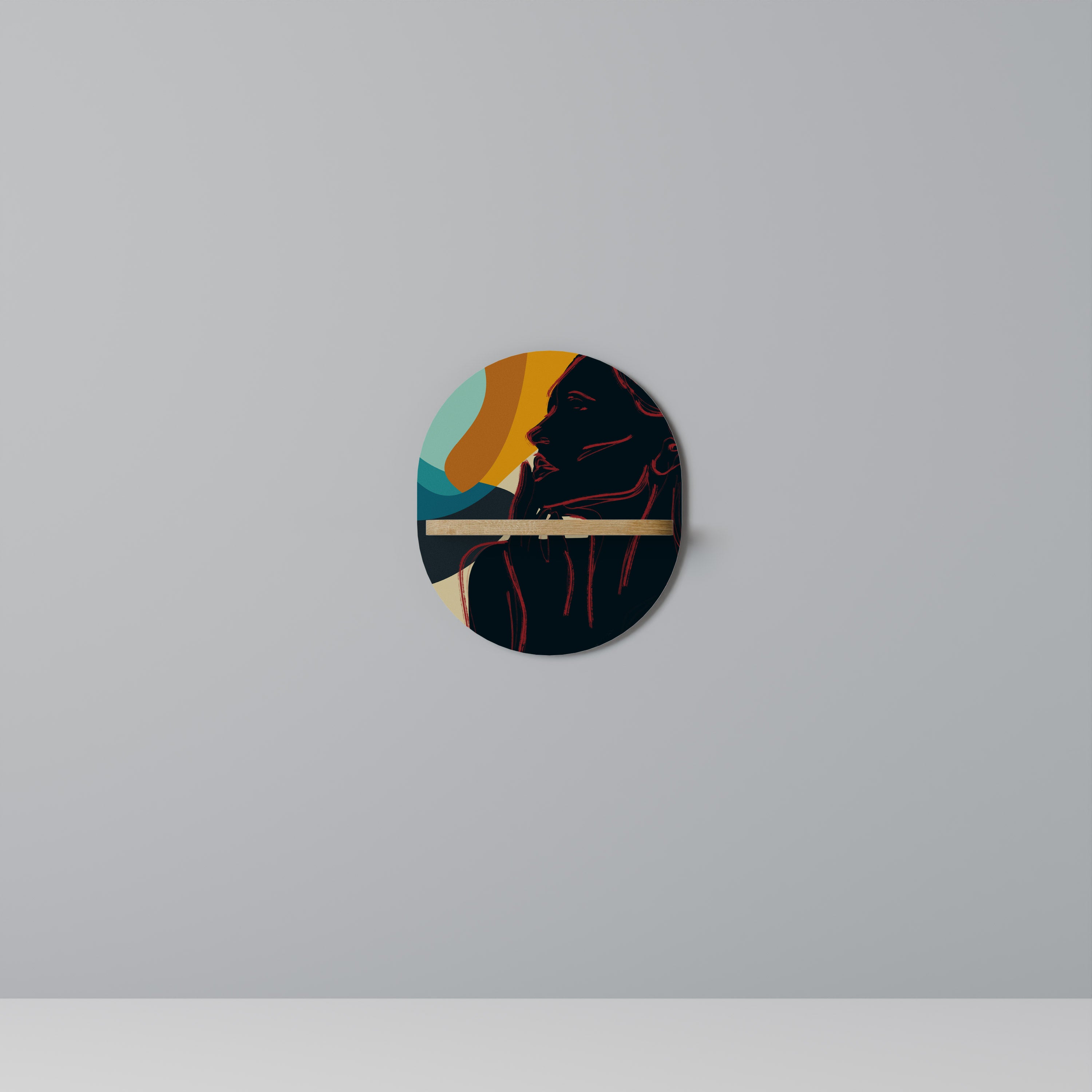 Estantería de arte ovalada SILHOUETTE SONATA con efecto roble