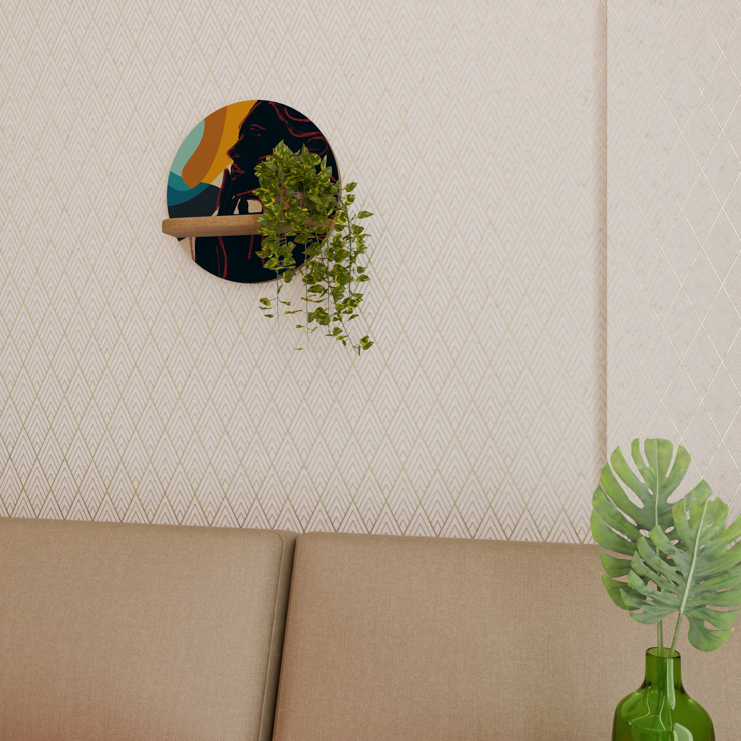 Estantería de arte redonda SILHOUETTE SONATA con efecto roble