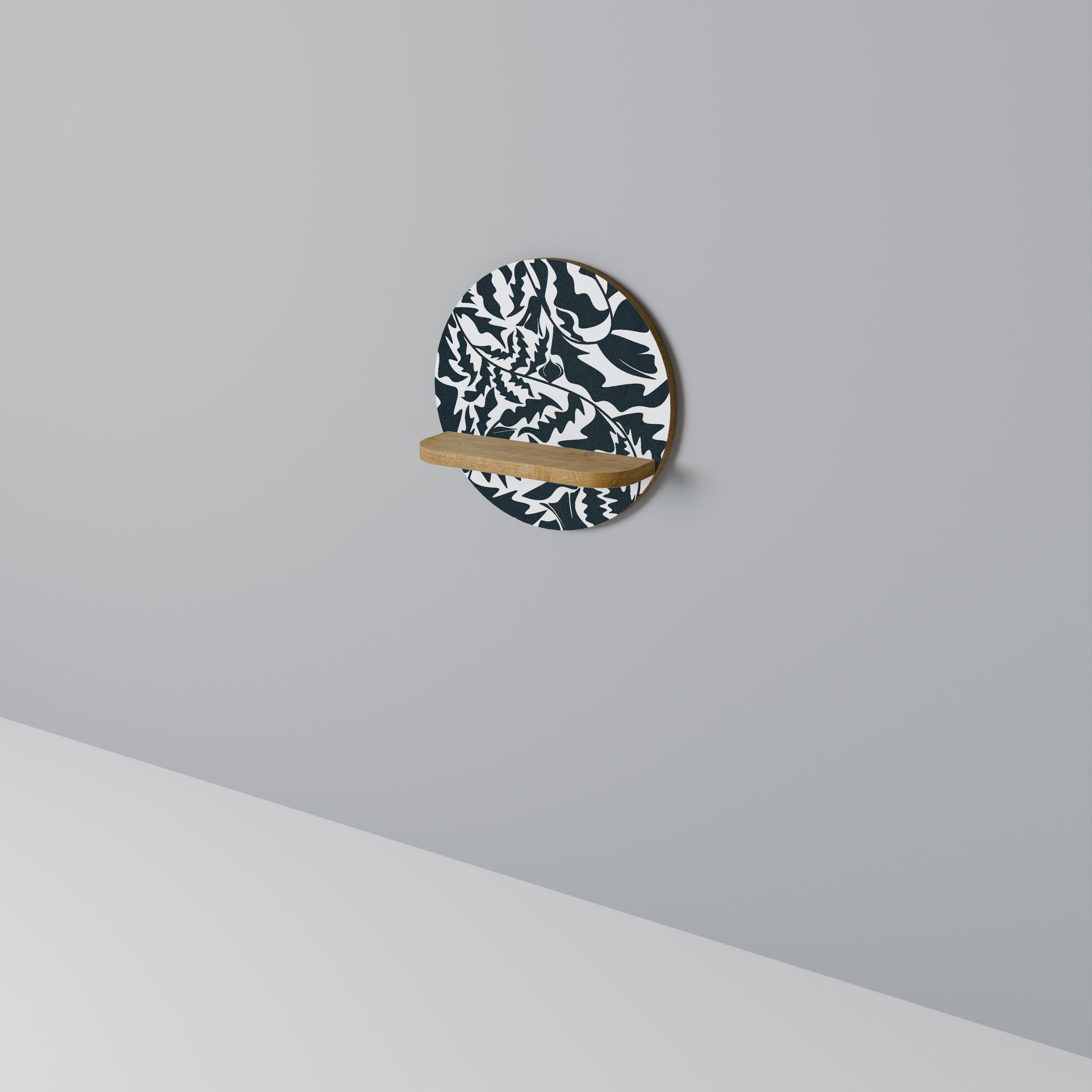 ADORNO ETÉREO Estantería de arte redonda con efecto roble