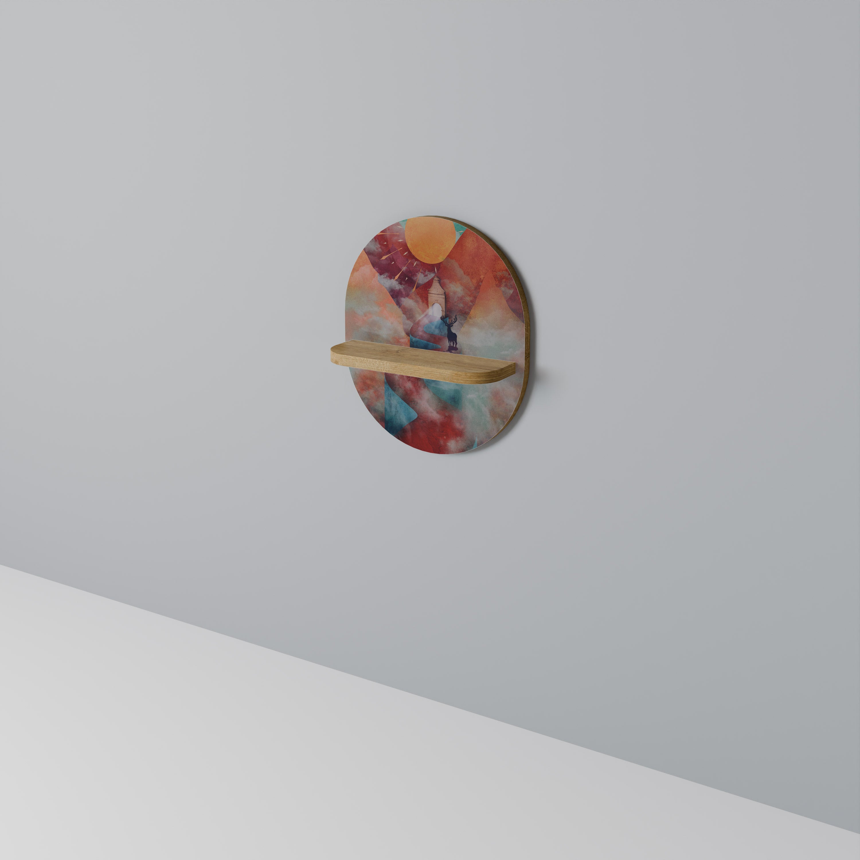 Estantería de arte ovalada THE DEER MOUNTAIN con efecto roble