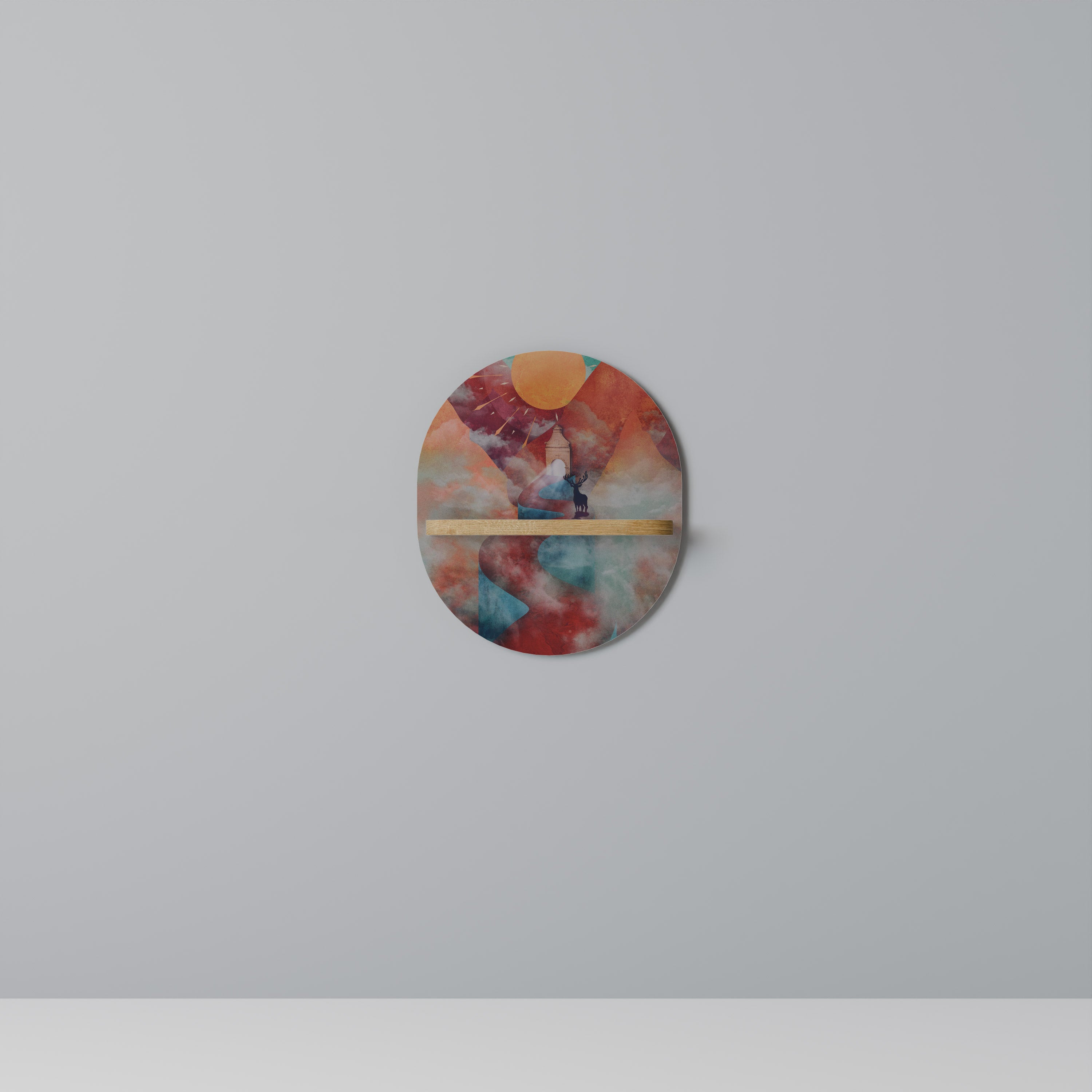 Estantería de arte ovalada THE DEER MOUNTAIN con efecto roble