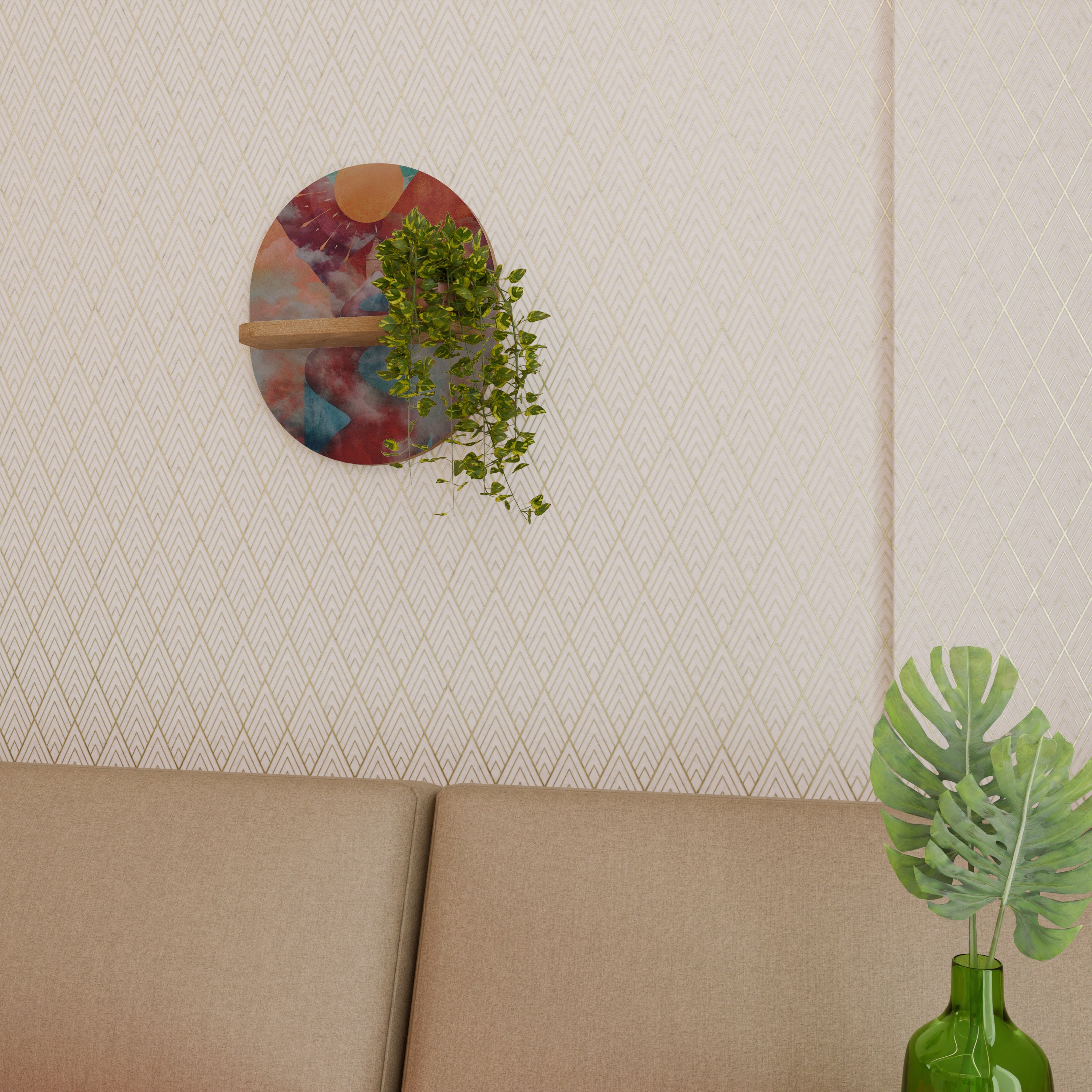 Estantería de arte ovalada THE DEER MOUNTAIN con efecto roble