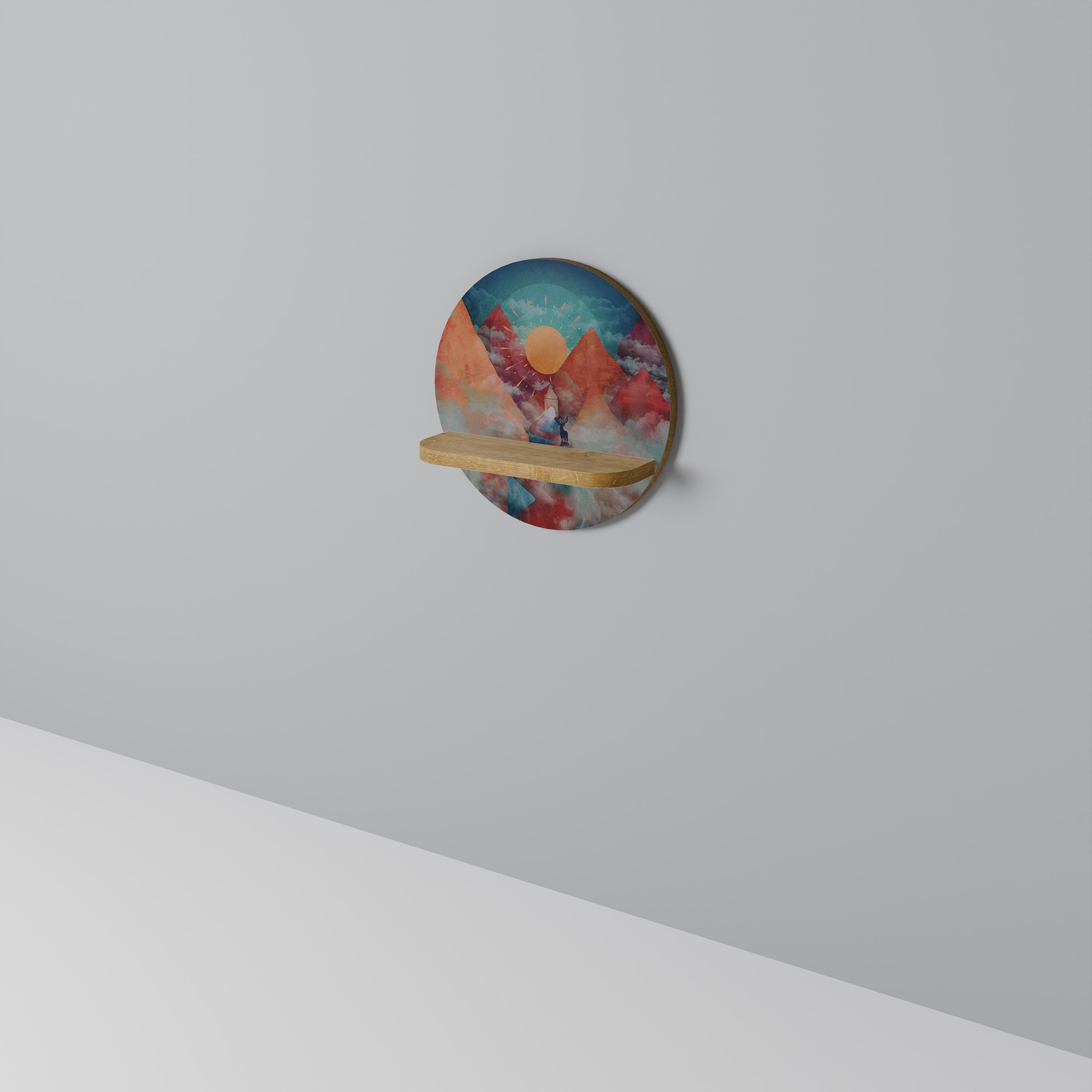 Estantería de arte redonda THE DEER MOUNTAIN con efecto roble