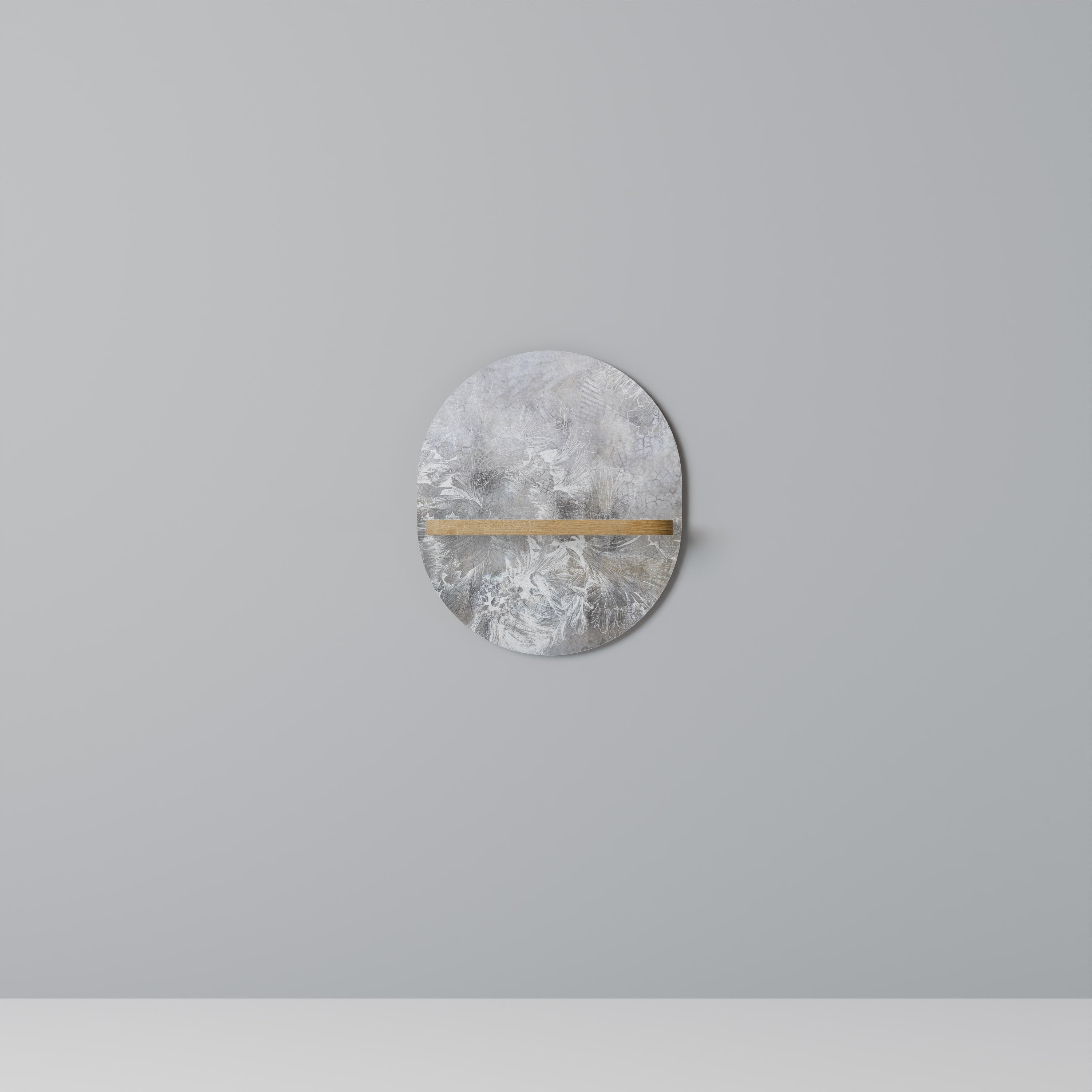 Estantería de arte ovalada WHITE WHISPER con efecto roble