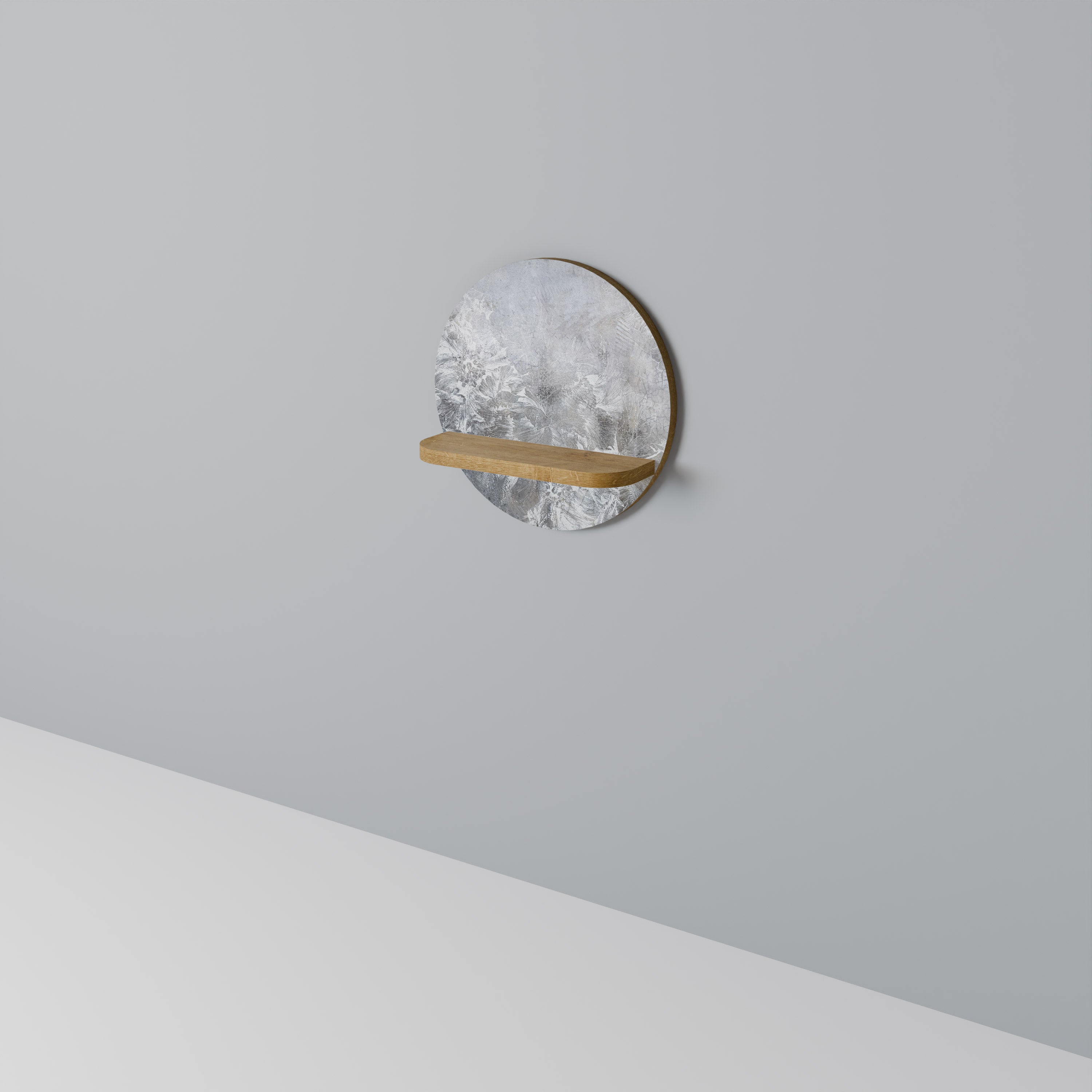 Estantería de arte redonda WHITE WHISPER con efecto roble