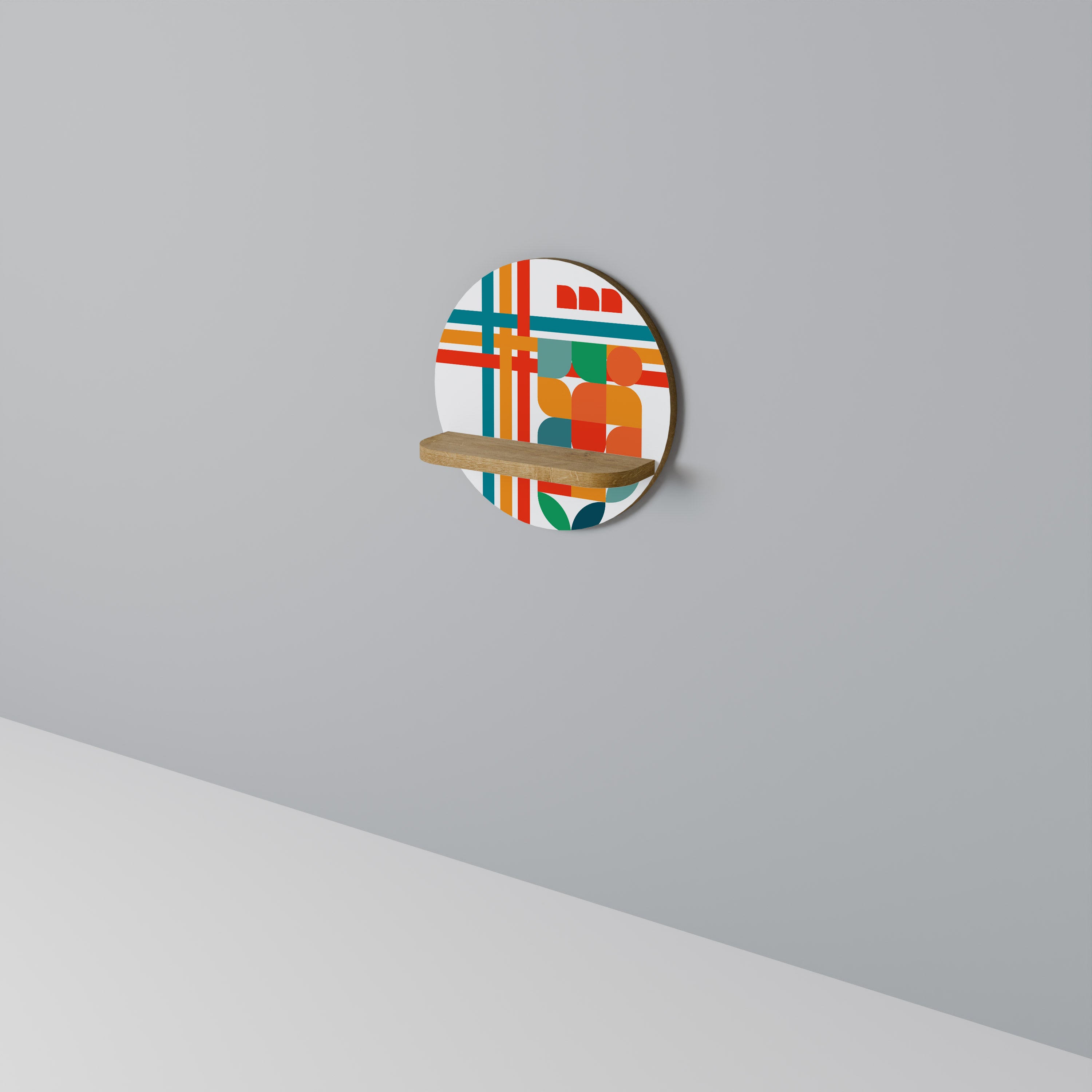 Estantería de arte redonda RADIANT RHAPSODY con efecto roble