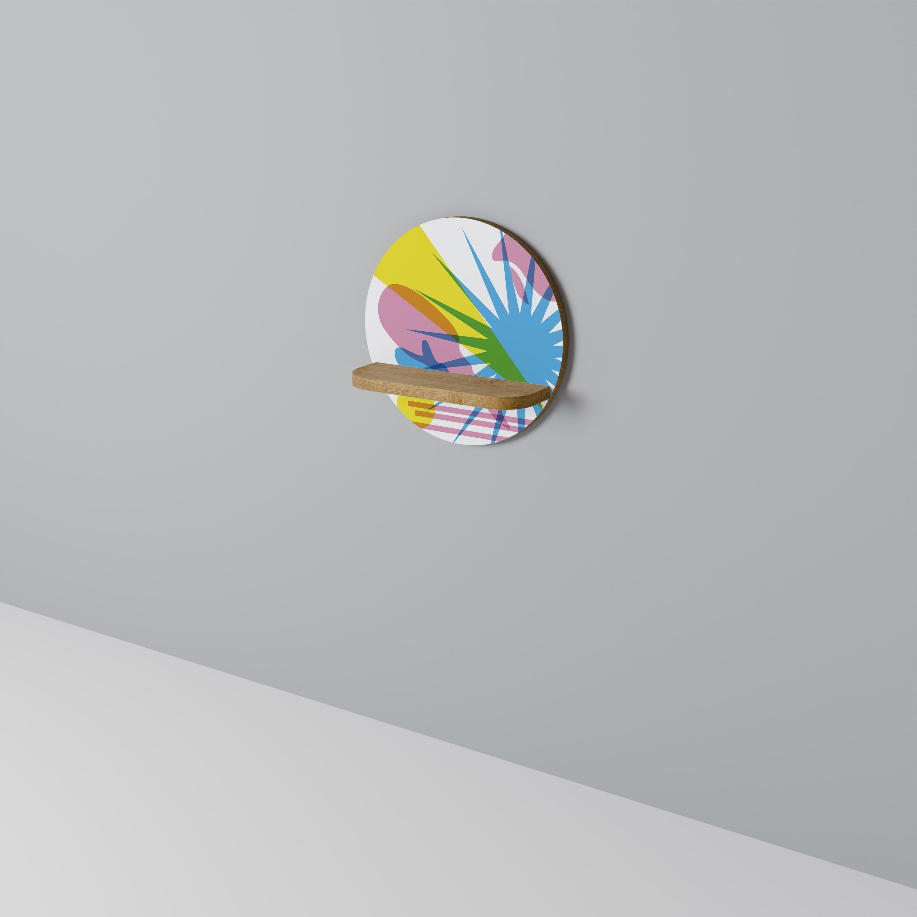 Estantería de arte redonda LUMINOUS PARADE con efecto roble