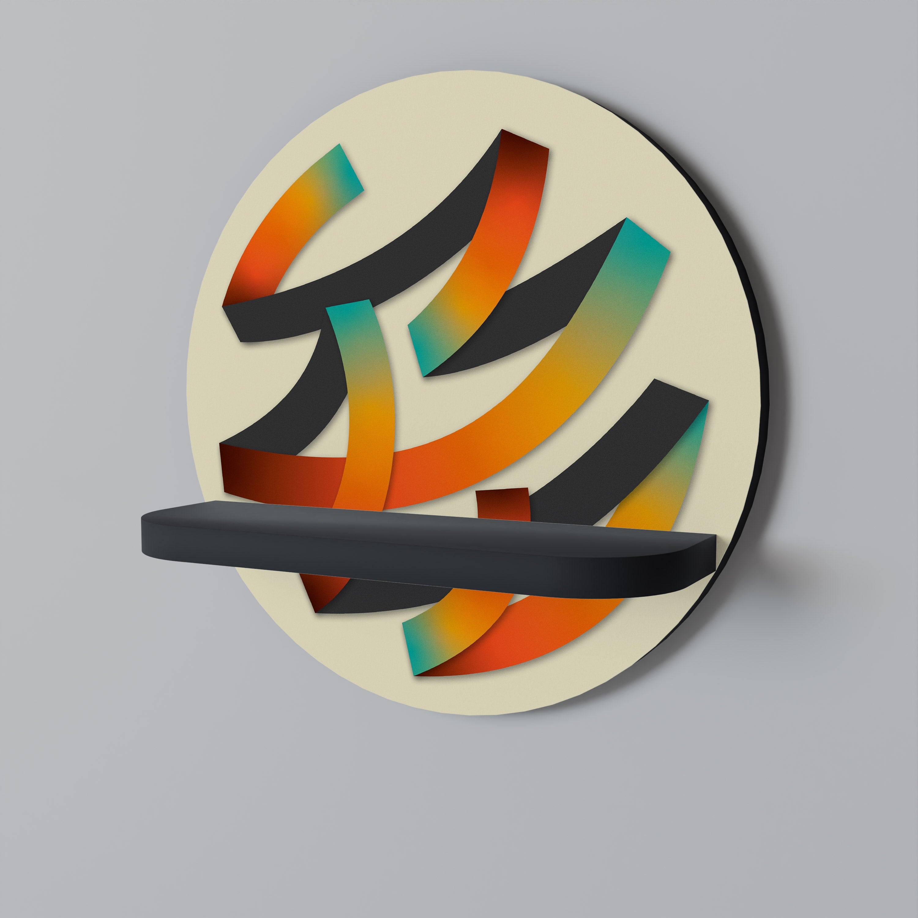 Estantería de arte redonda RIBBON REVERIE con acabado negro