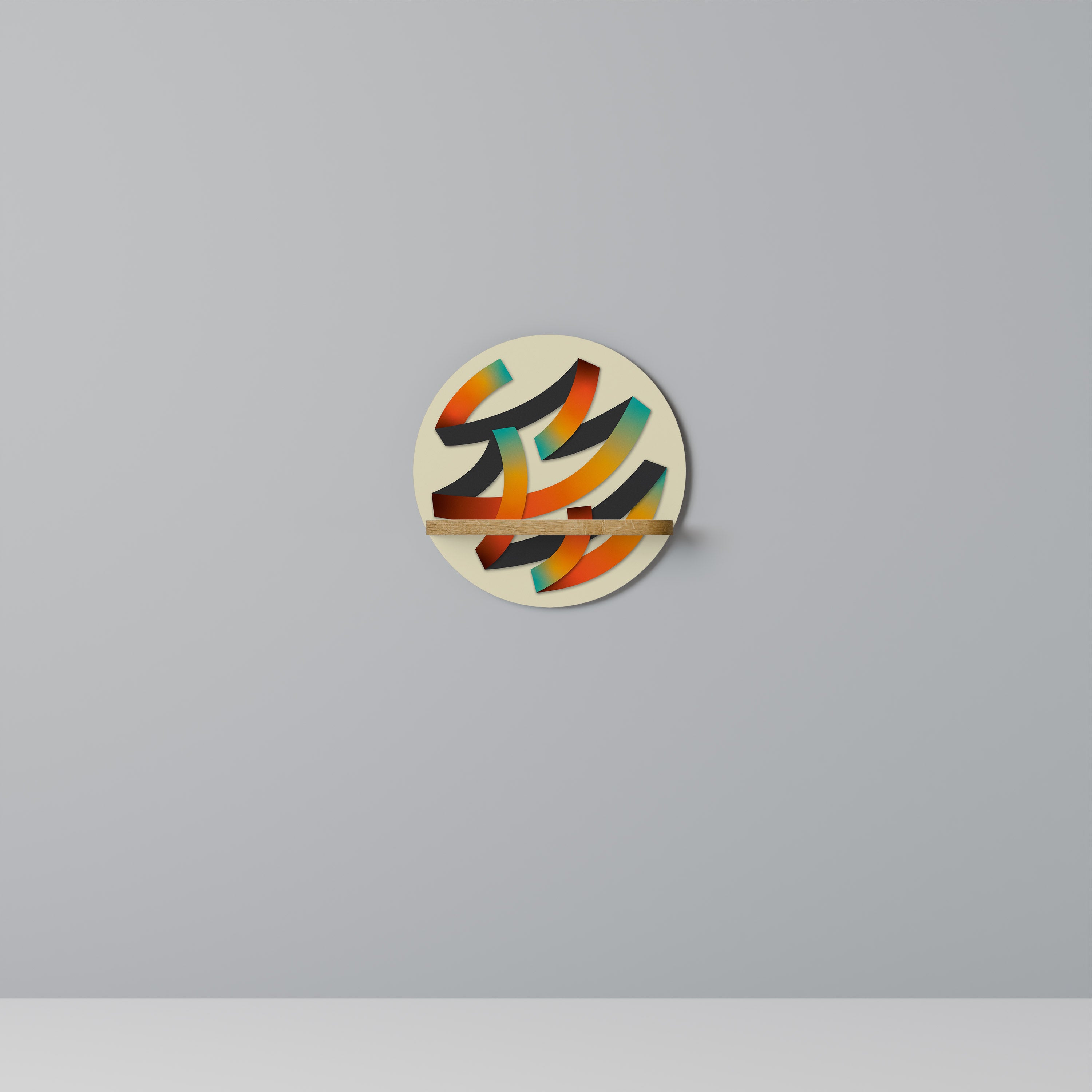 Estantería de arte redonda RIBBON REVERIE con efecto roble