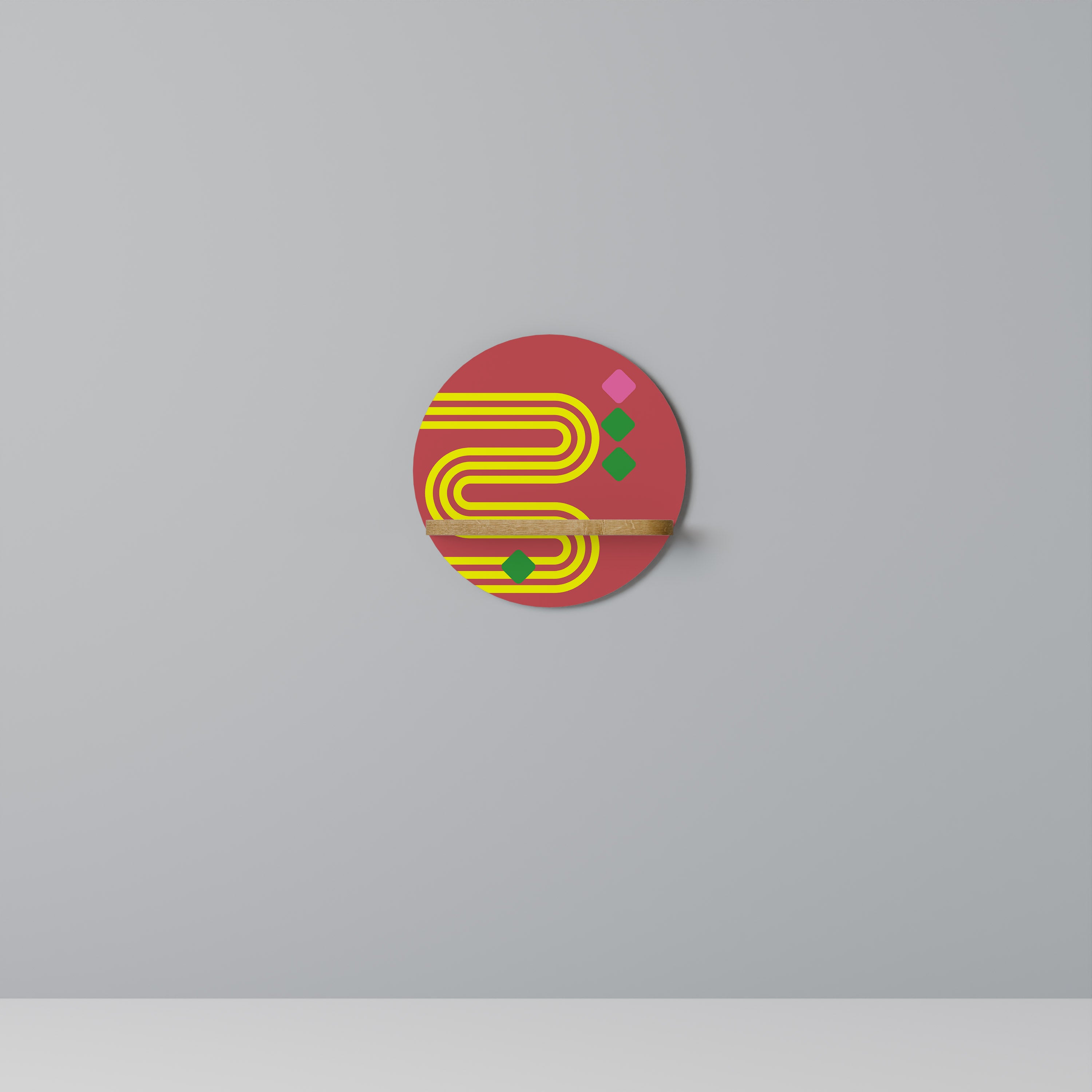 Estantería de arte redonda LOST IN CHROMA con efecto roble