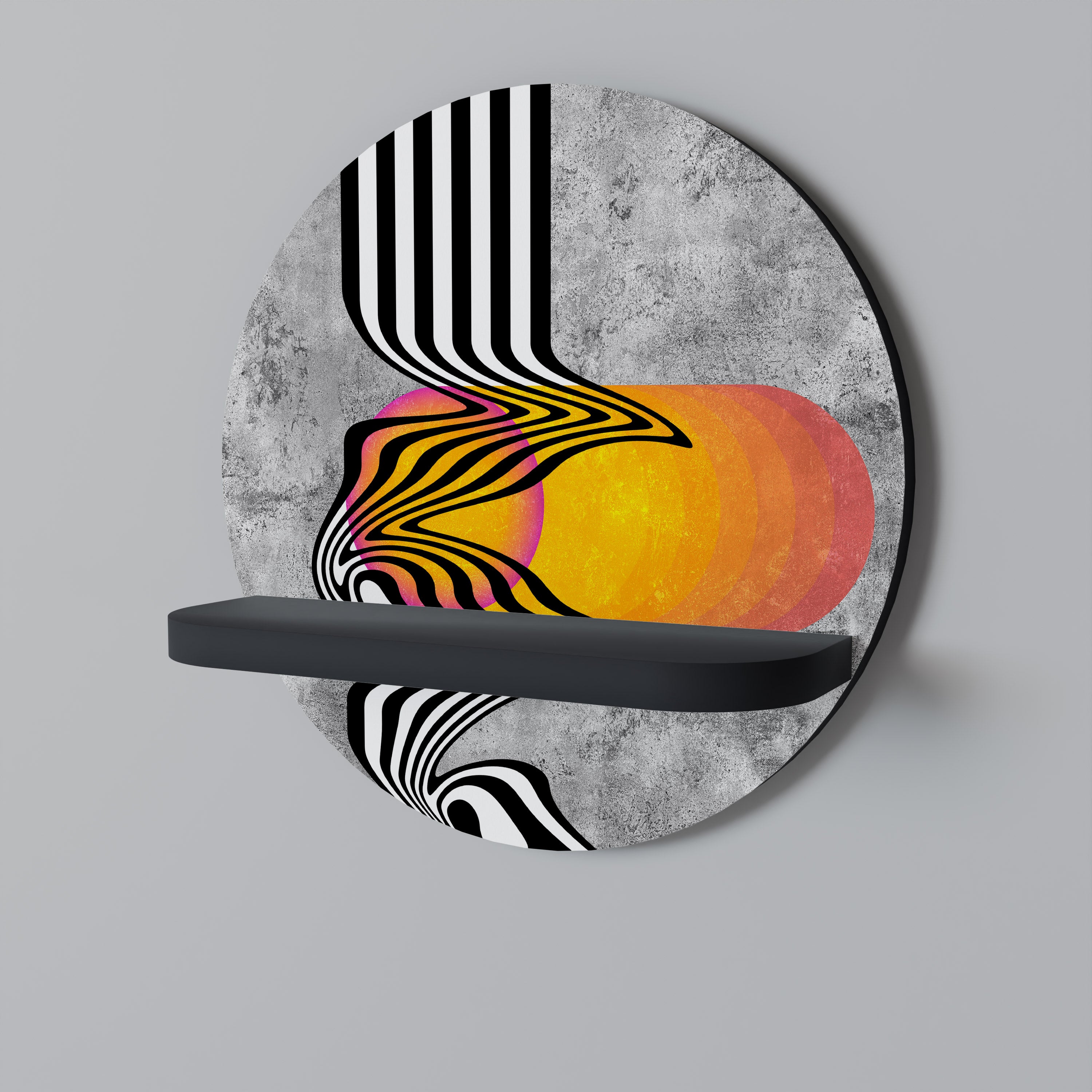 Estantería de arte redonda WHIMSICAL WAVES con acabado negro