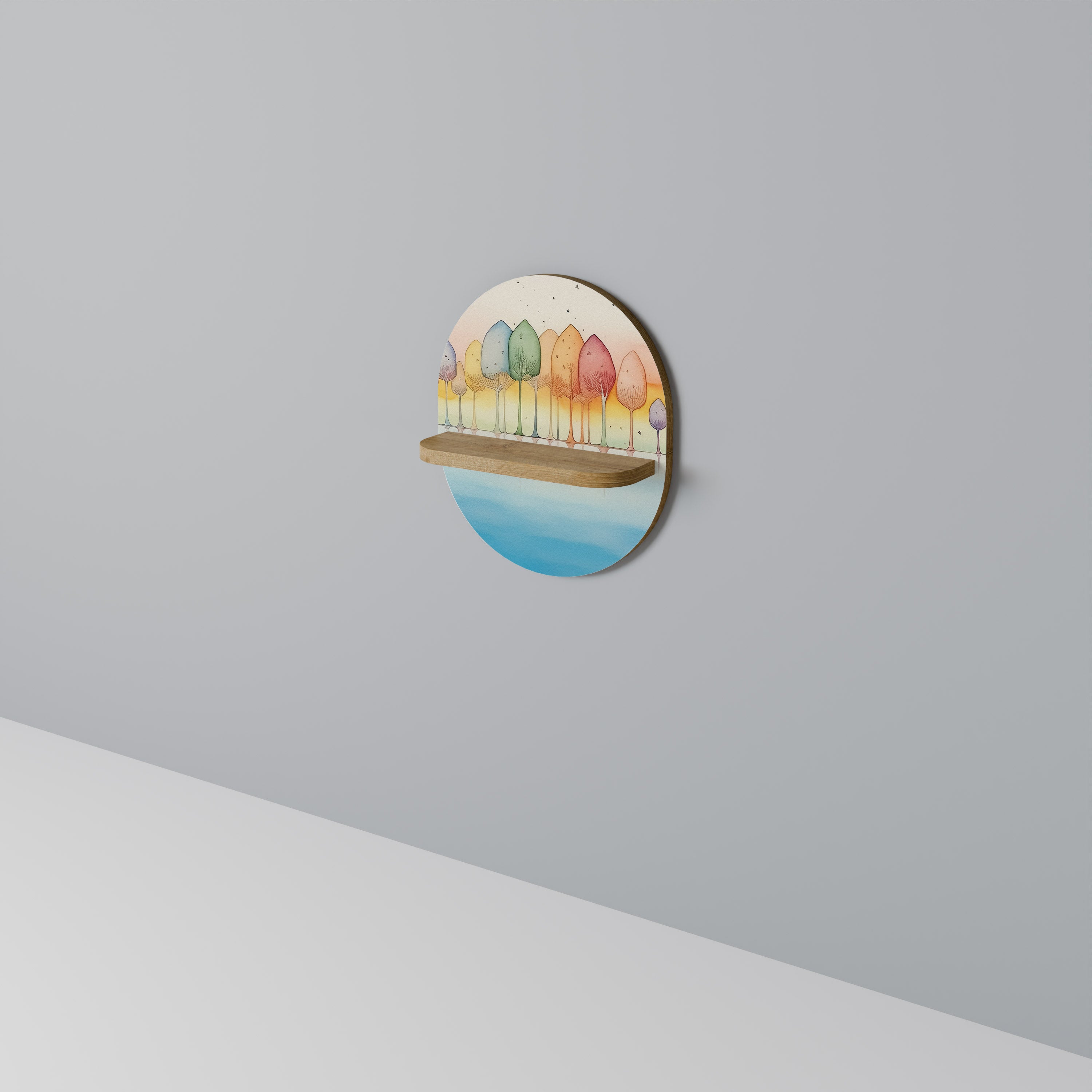 Estantería de arte ovalada OASIS COLORIDO con efecto roble