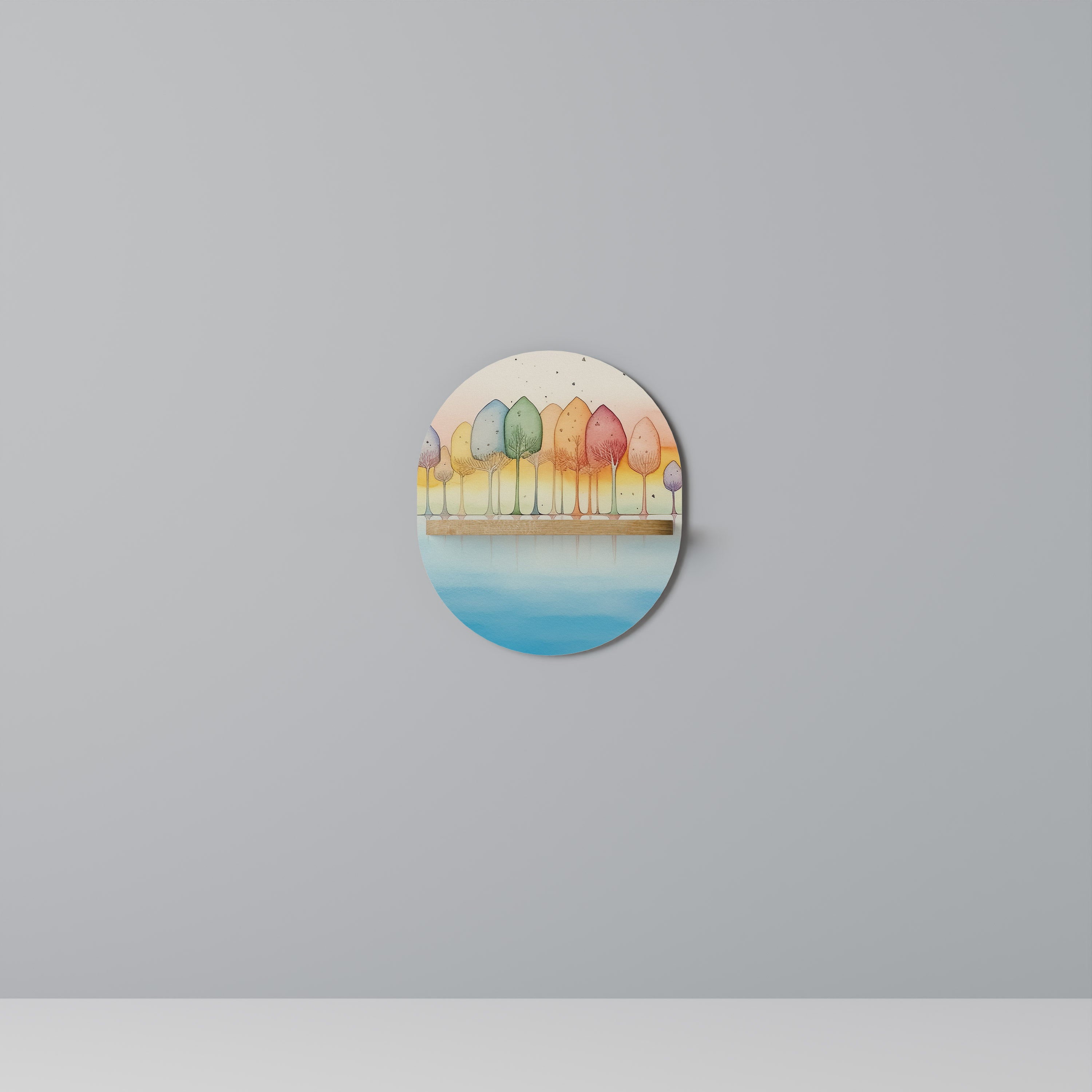 Estantería de arte ovalada OASIS COLORIDO con efecto roble