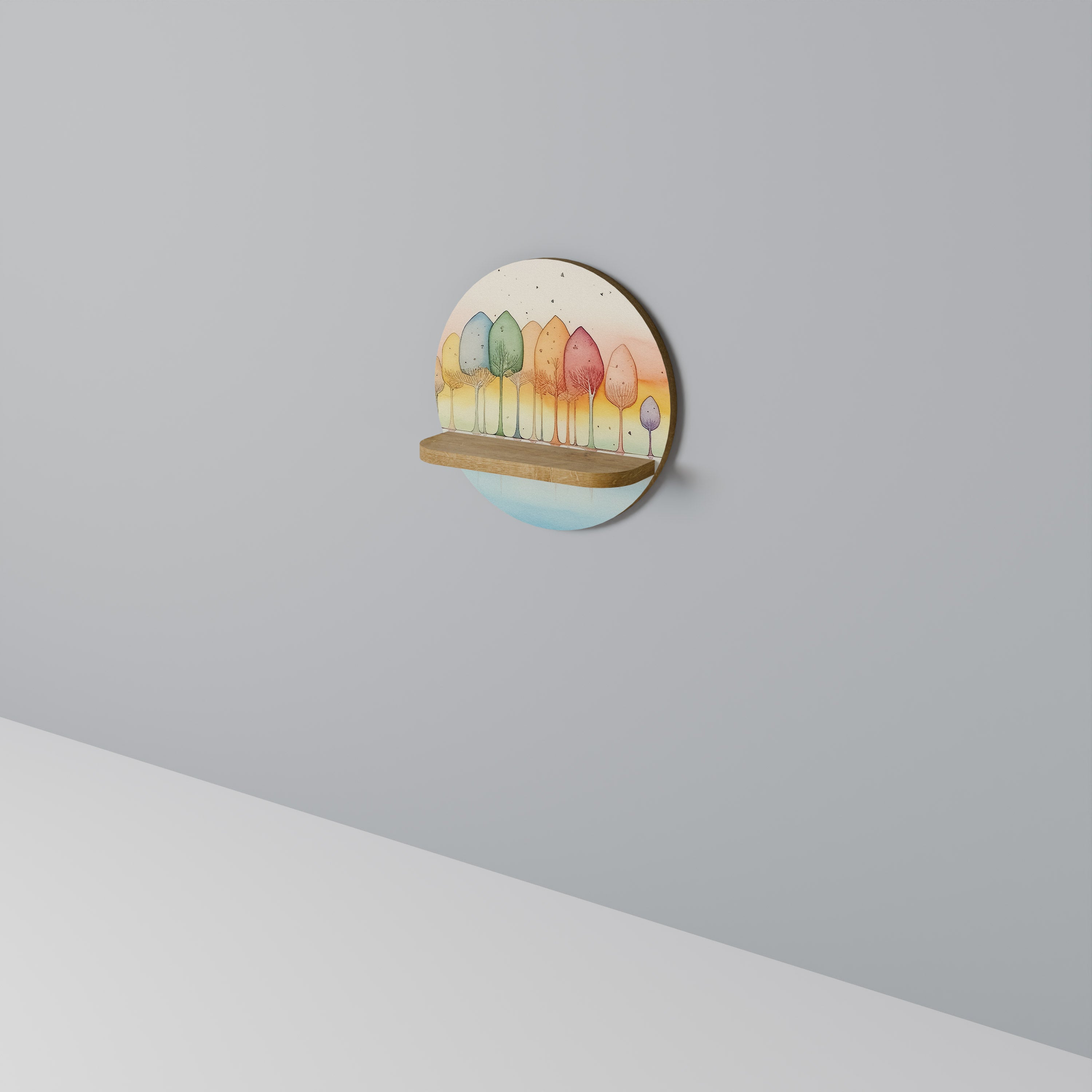 Estantería de arte redonda OASIS COLORIDO con efecto roble