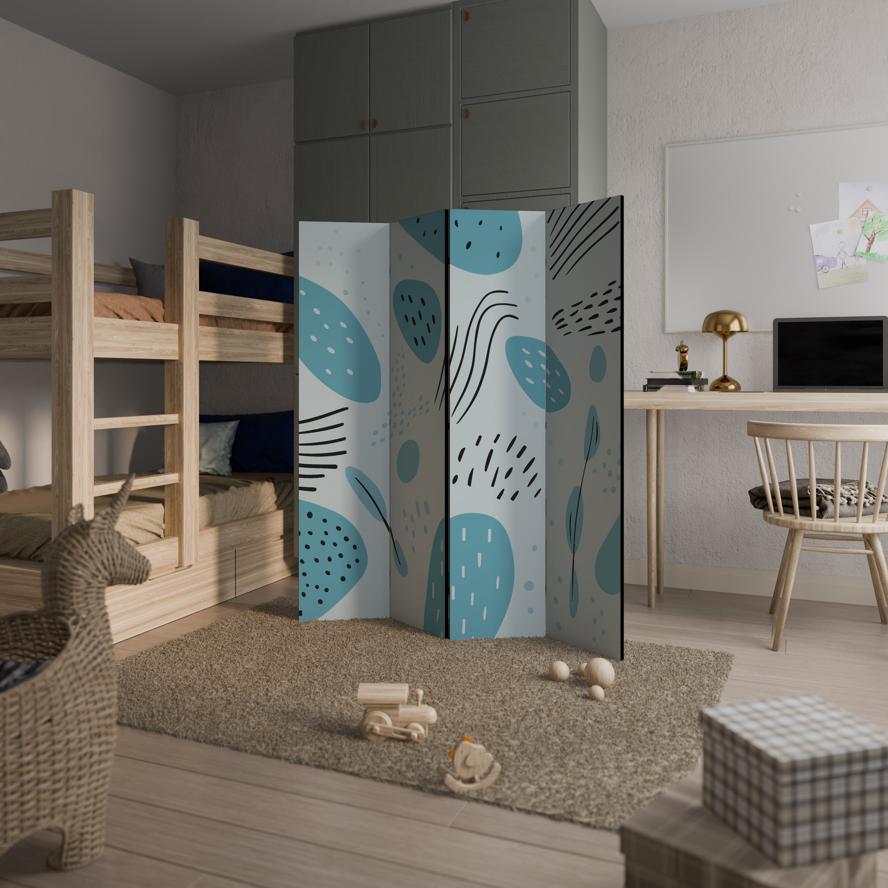 GREENISH FRENZY Decorative 4-Panel Room Divider