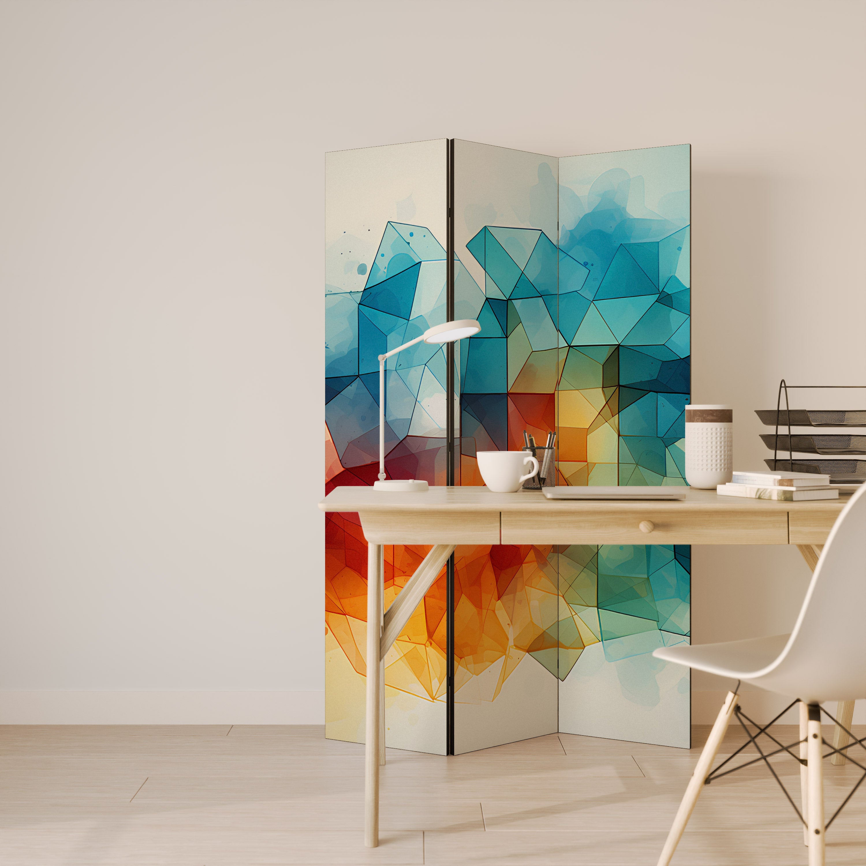 Biombo decorativo de 3 paneles VIBRANT FACETS UNITE