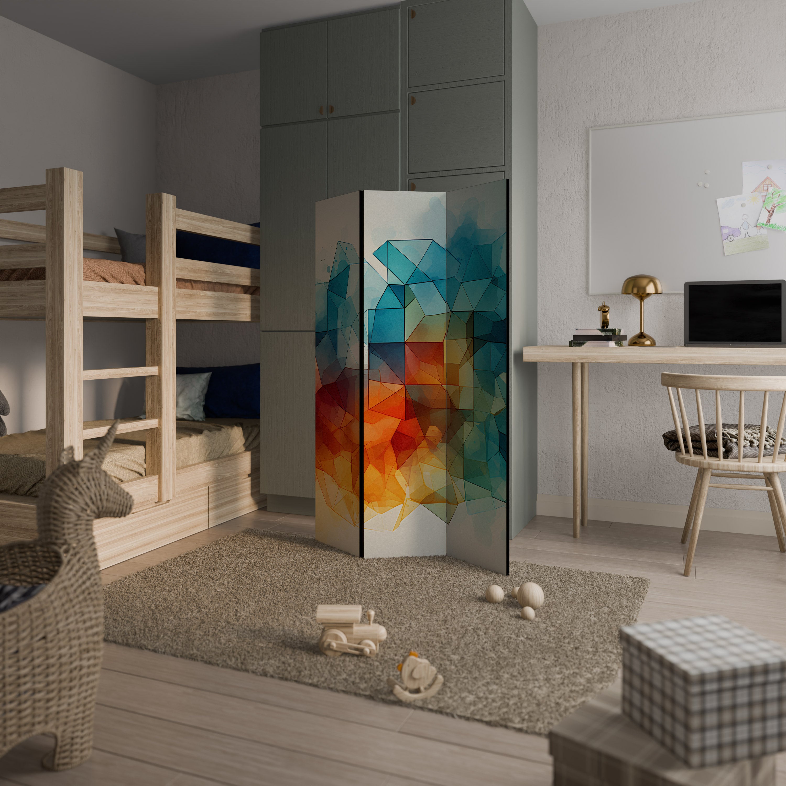 Biombo decorativo de 3 paneles VIBRANT FACETS UNITE