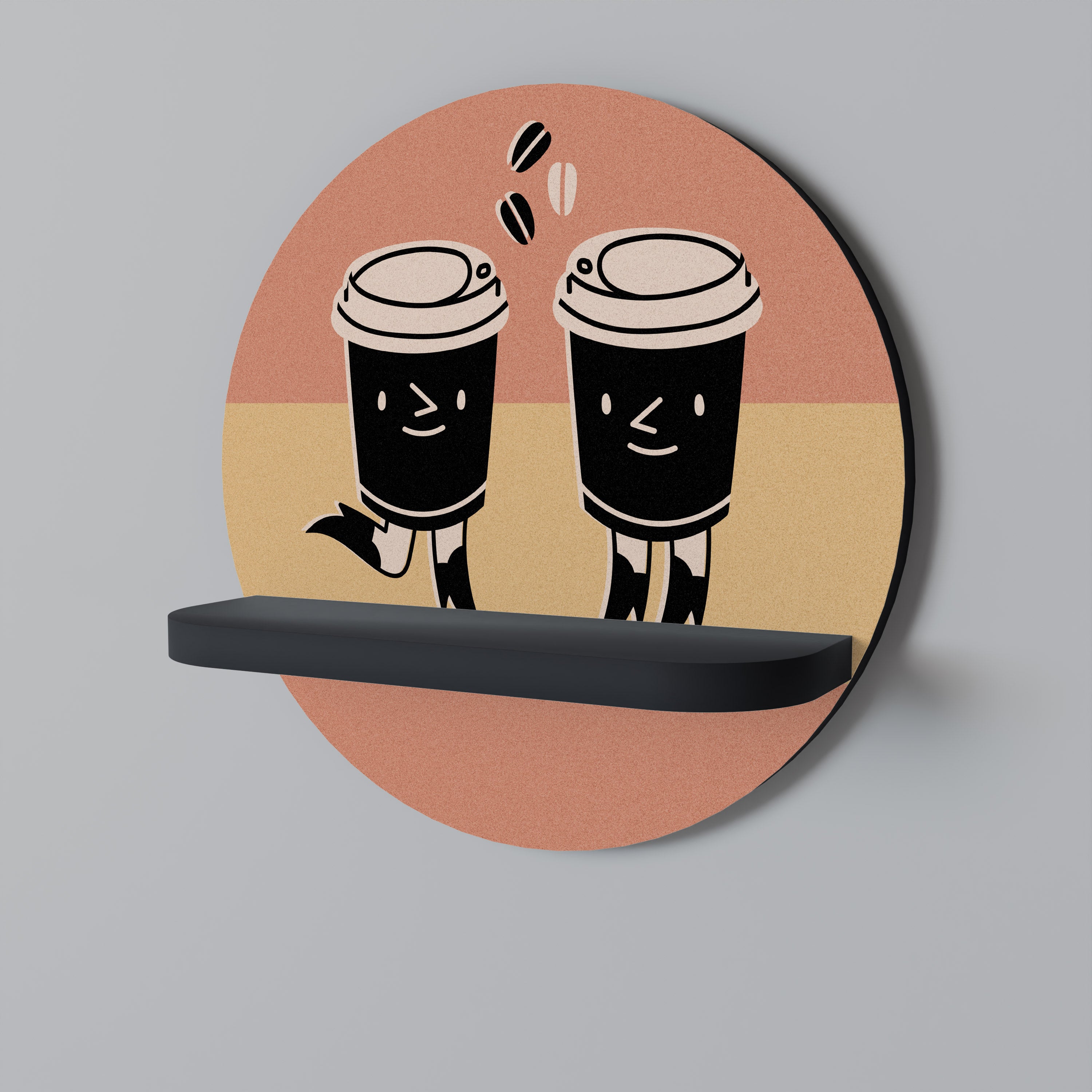 Estantería redonda para arte JOYFUL COFFEE con acabado negro
