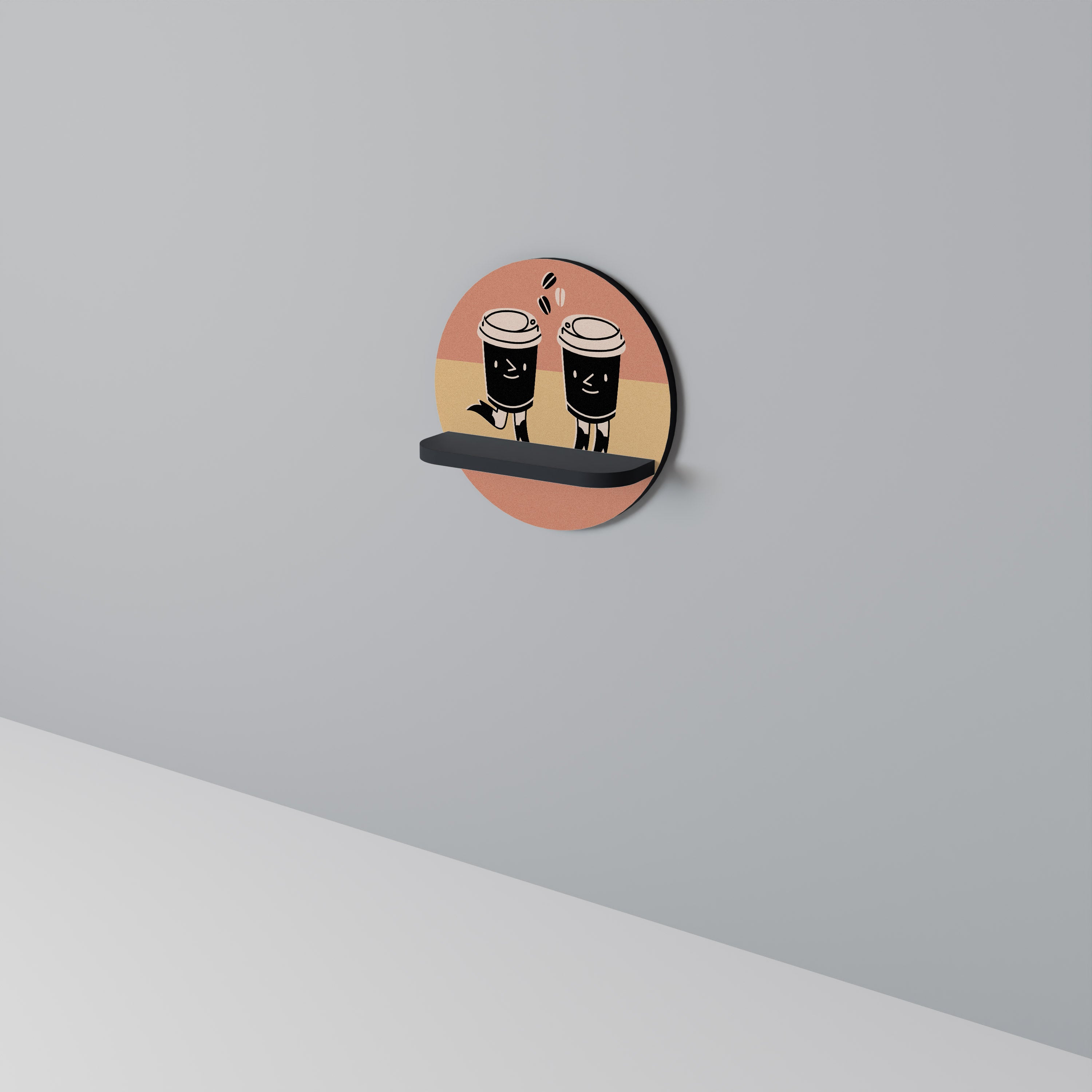 Estantería redonda para arte JOYFUL COFFEE con acabado negro