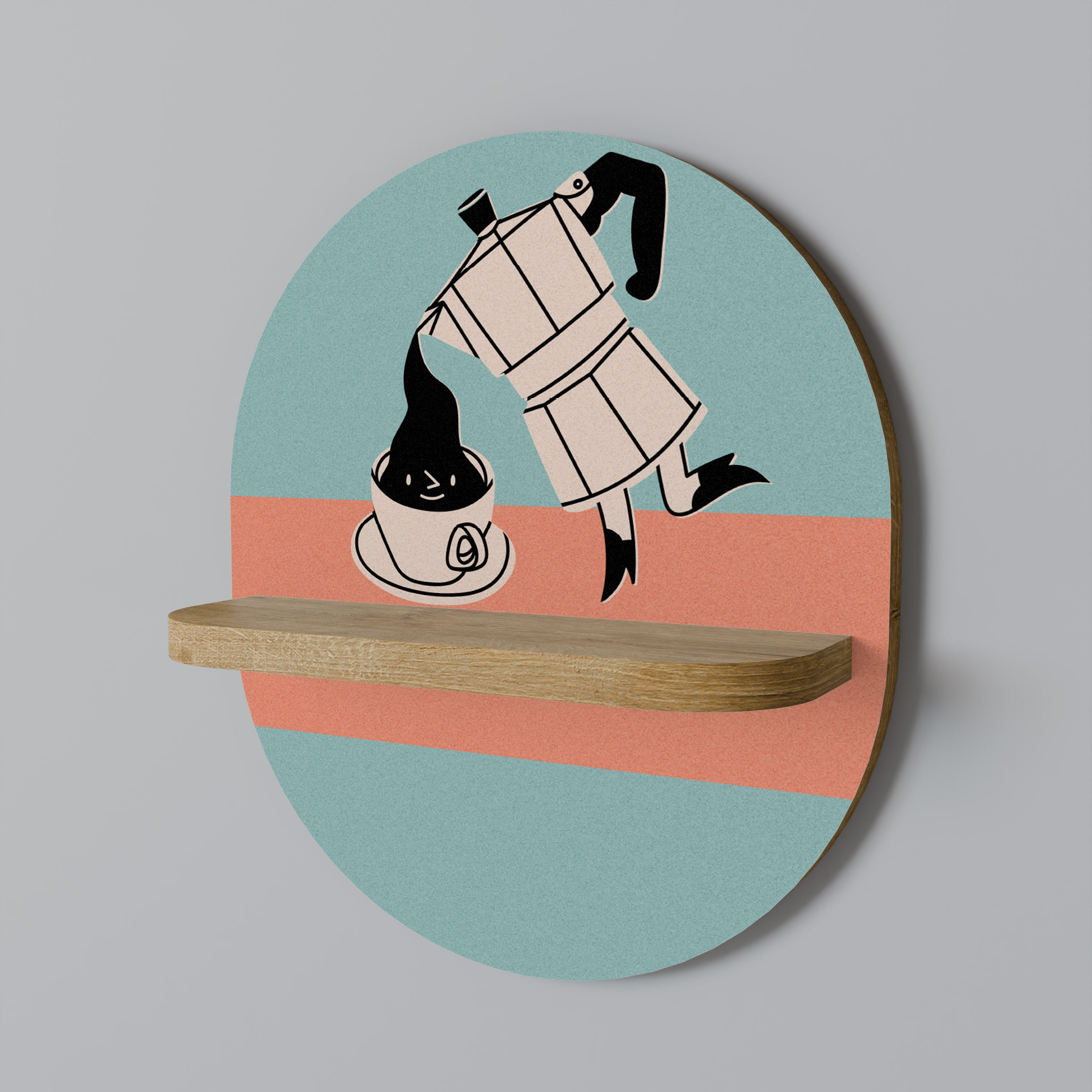 Estantería de arte ovalada POWER ESPRESSO con efecto roble