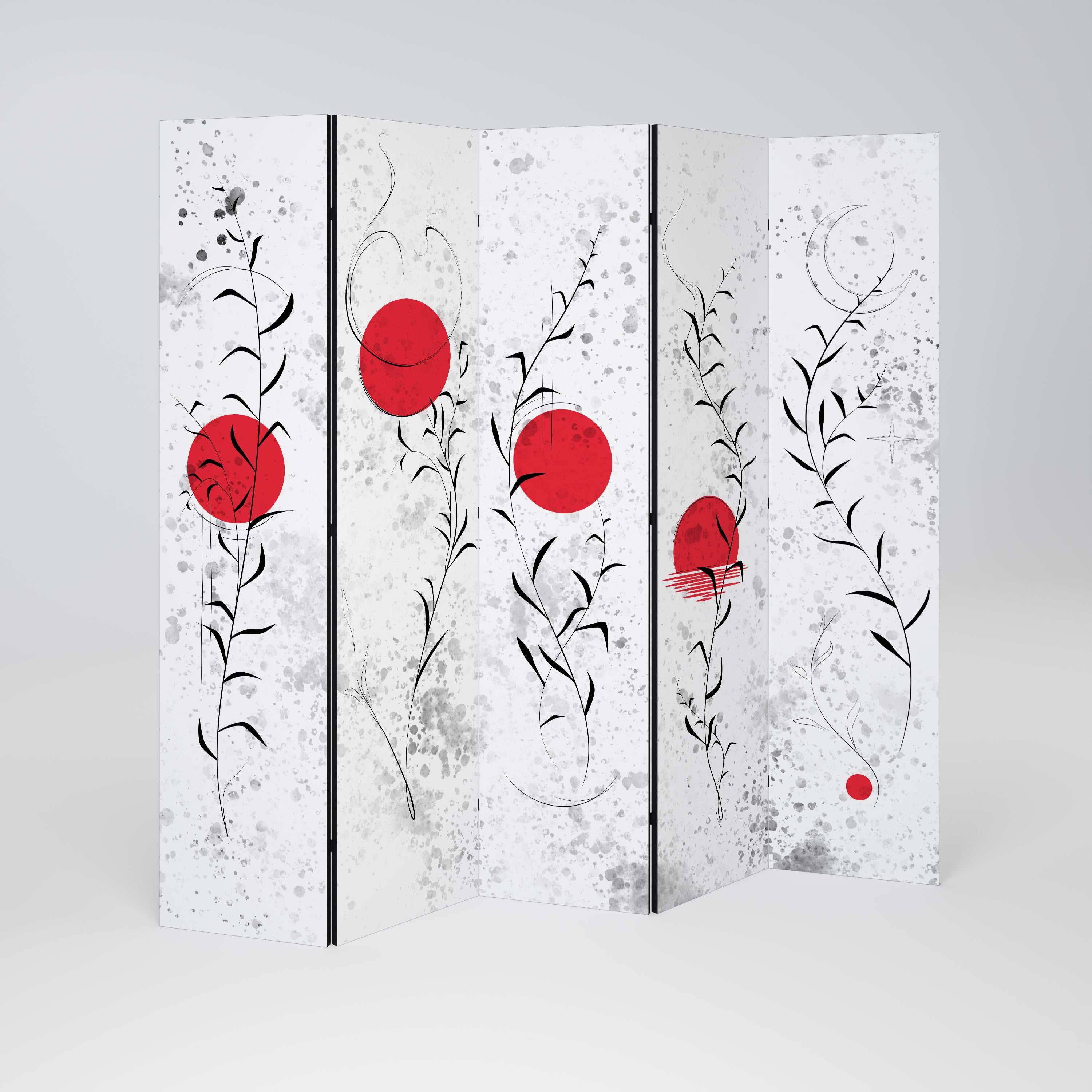 RED WHISPERS IN FOLIAGE Decorative 5-Panel Room Divider