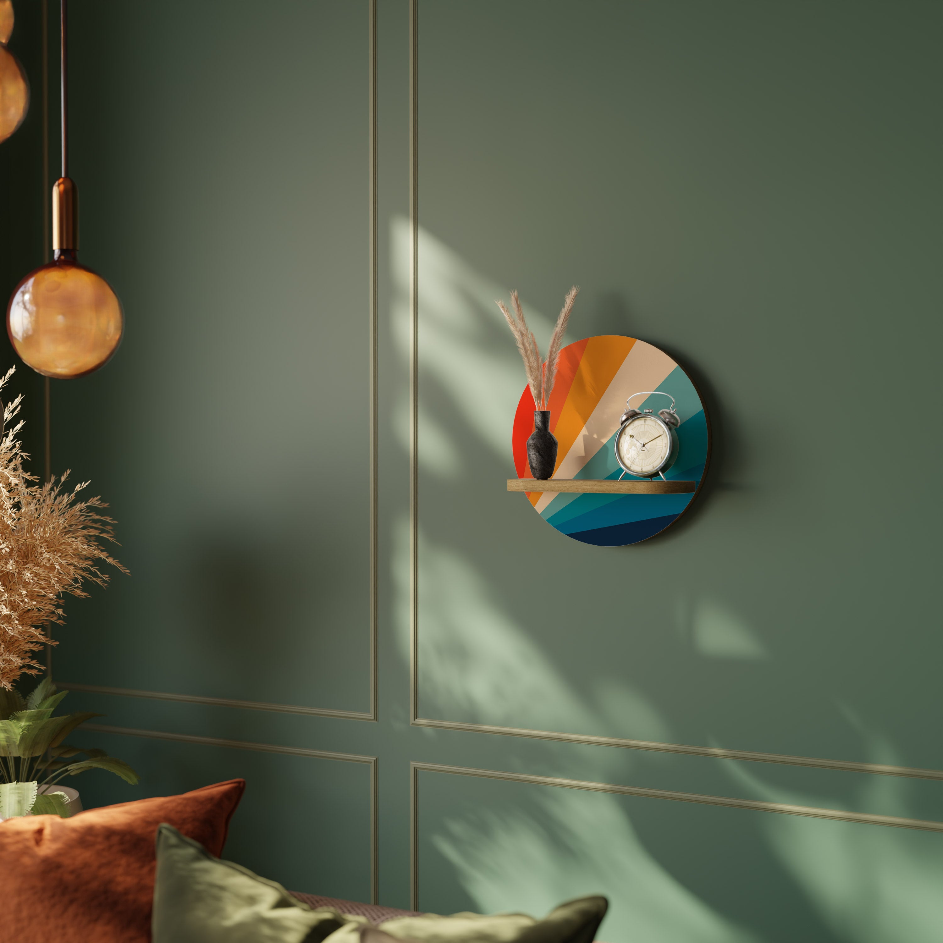 Estantería de arte redonda PRISM CONCUSSION con efecto roble