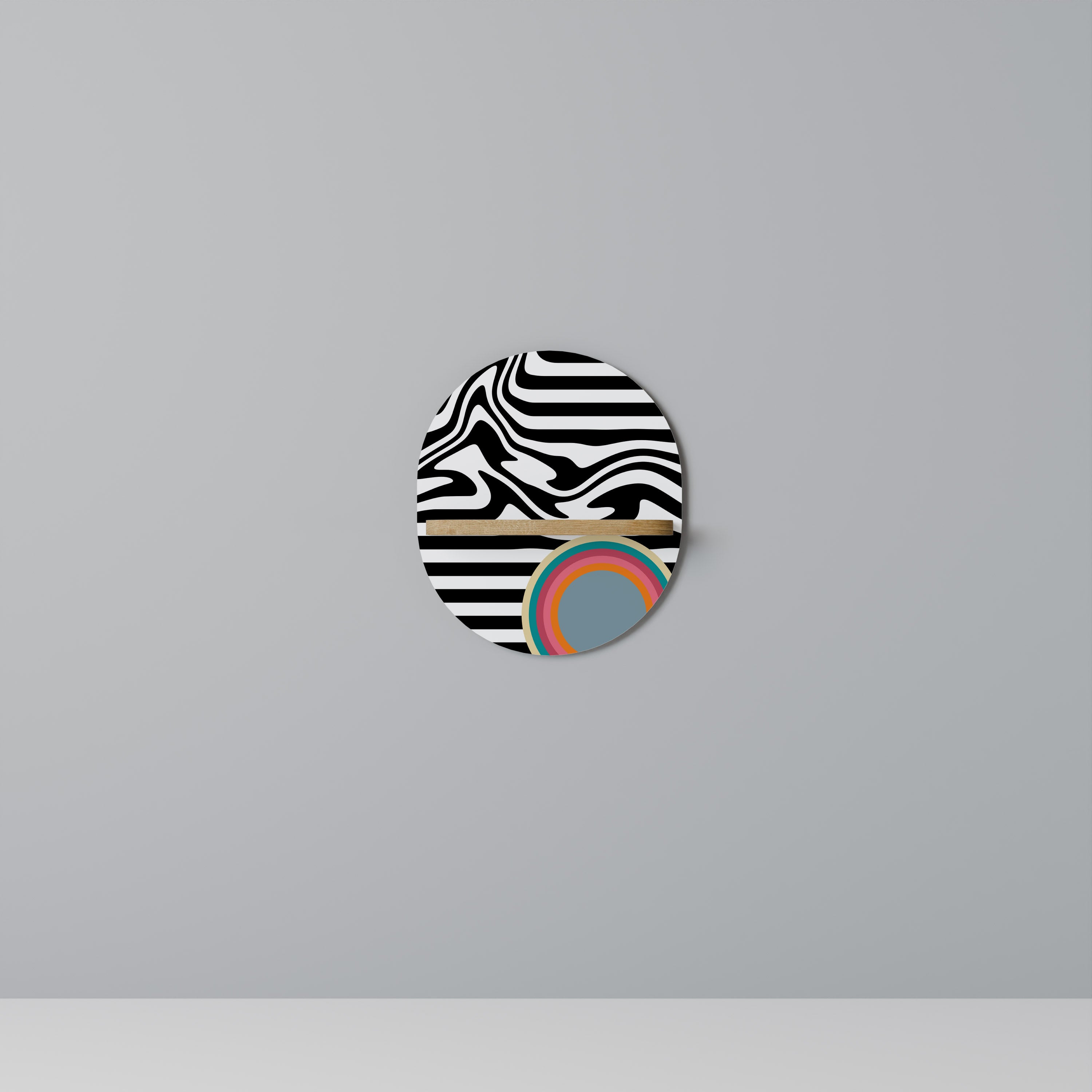 SPECTRA SHOWCASE Estantería de arte ovalada con efecto roble