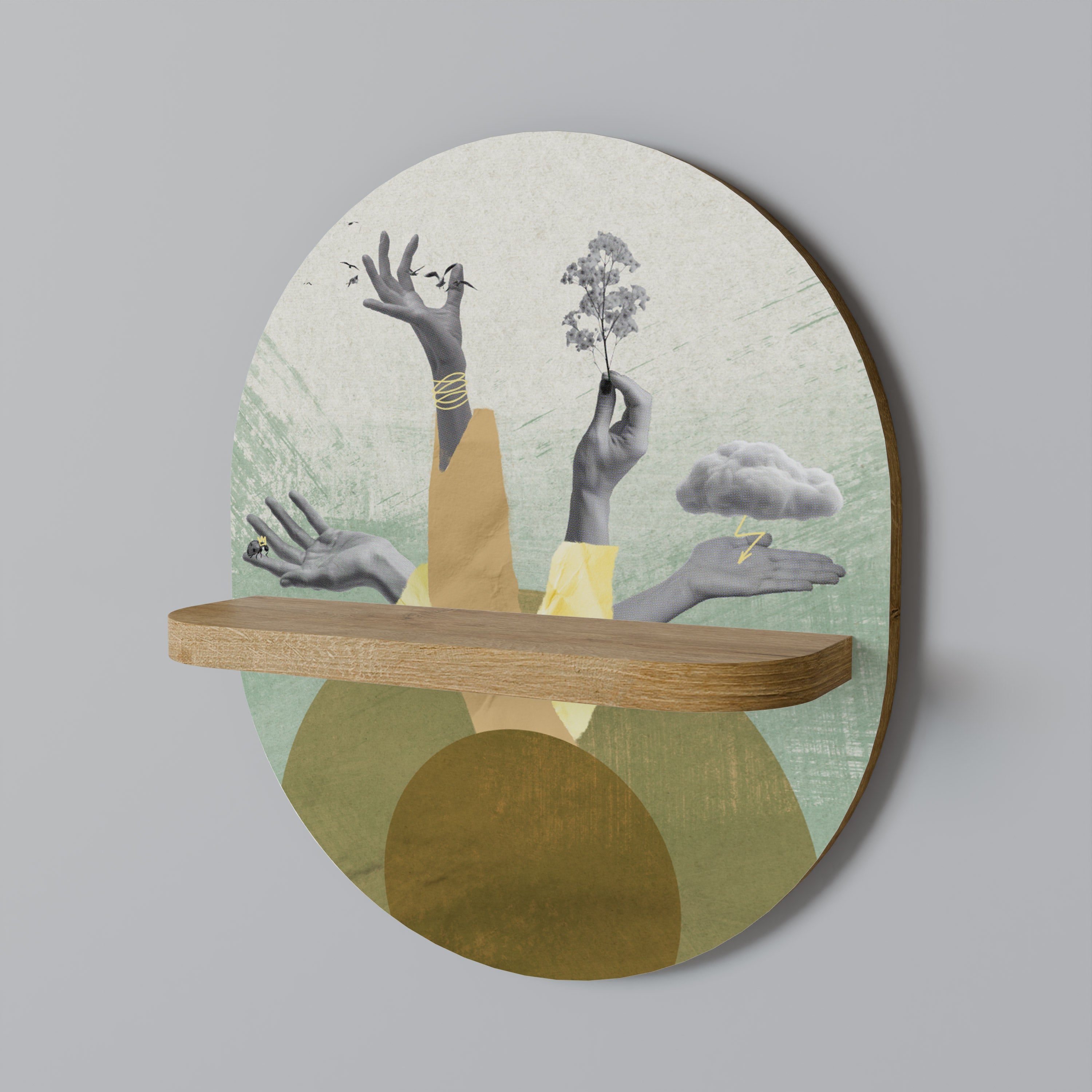 Estantería de arte ovalada EARTH ELEMENTS con efecto roble